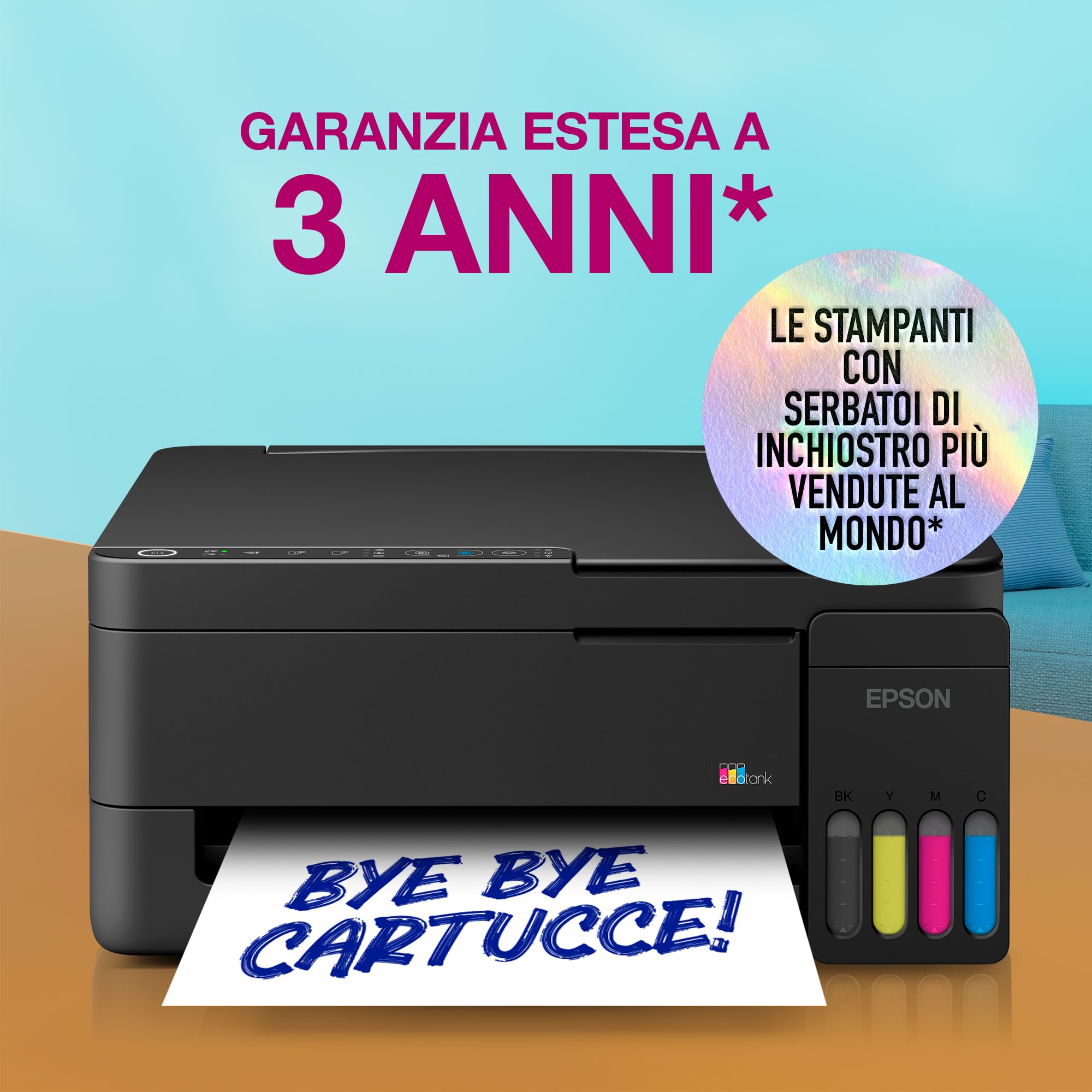 Epson EcoTank ET-2912 | Uso domestico intenso | Wi-Fi | A4 | Stampa, copia, scansione | Compatibile con AirPrint | Compatta | Fino a 3 anni di inchiostro inclusi
