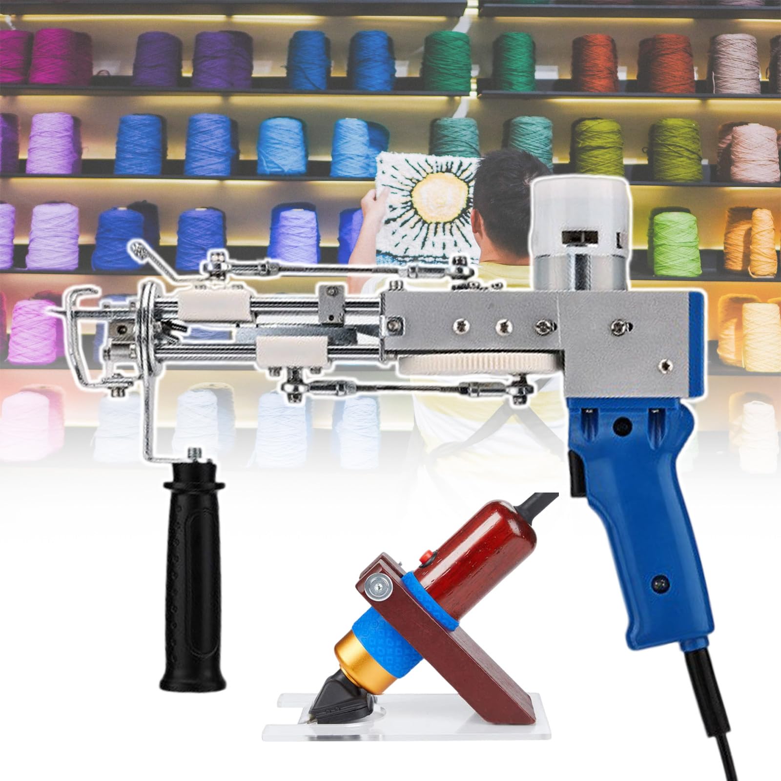 Yldessm&EU Kit macchina tufting for hobbisti della serie Carpet, velocità 5-40 St/Sec, con display digitale, kit macchina for la produzione di tappeti(Blue)