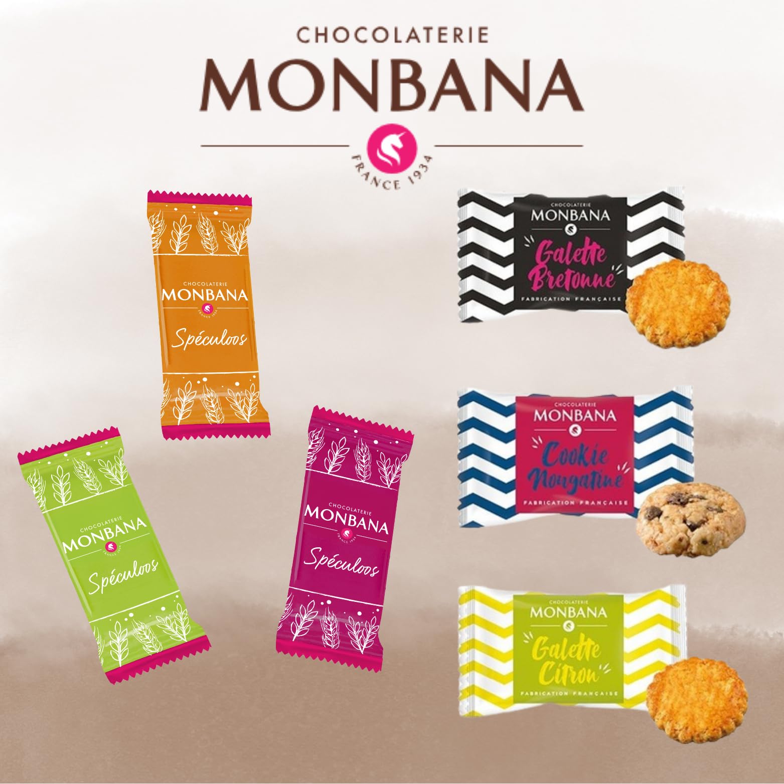 MONBANA | Assortiment de 150 Mini-Biscuits : Cookies, Galettes et Spéculoos | Biscuits à offrir à vos invités ou à déguster en toute intimité
