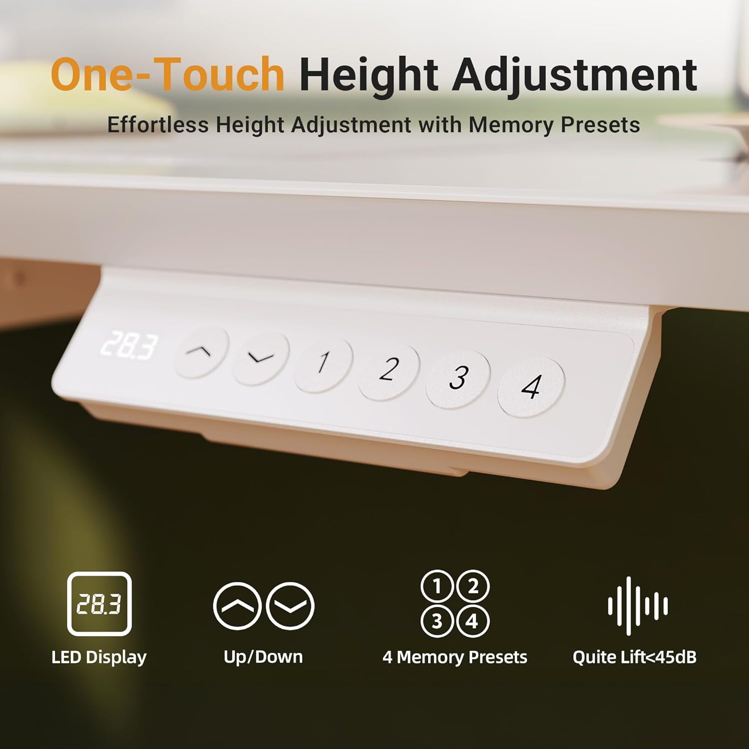 YDN Glass Standing Desk with Drawer, 32 x 19 Inches Electric Adjustable Height Desk, Sit Stand Home Office Desk with Tempered Glass Top, 4 Memory Presets Ergonomic Computer Desk, Super White