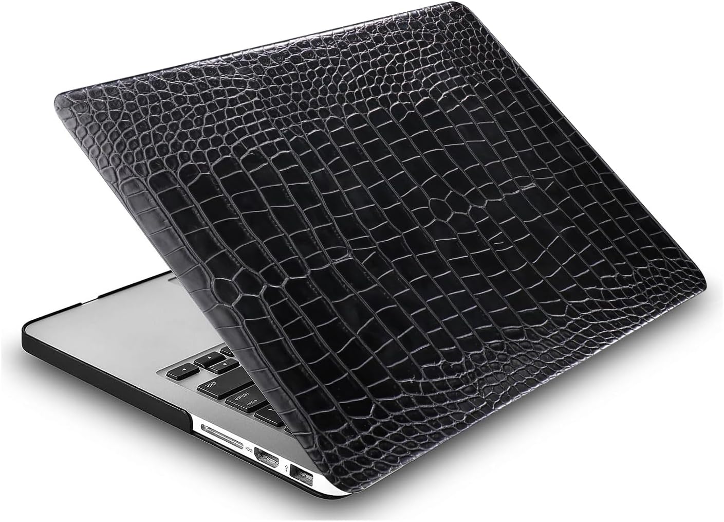 Laptop Case Compatible with MacBook Pro 15 inch with Retina Display 2015 2014 2013 2012 Model A1398, Crocodile Print Faux Leather Hard Shell Case Cover & Keyboard Cover & Leather Bag, Black