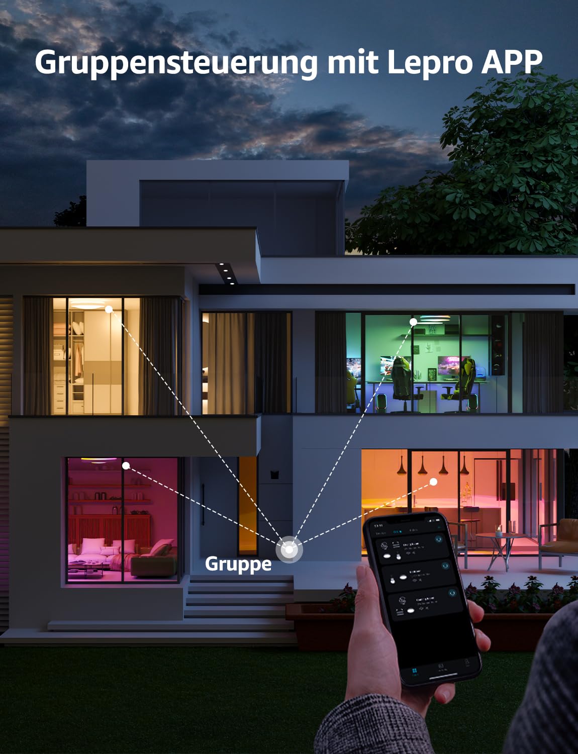 Lepro AI Smart Deckenlampe T1, Spracherkennung/Musik Sync, Deckenleuchte Dimmbar RGBCCT 24W 1800LM IP44 Wasserdicht, Personalisierter KI-Lichtdesigner, WiFi & Bluetooth, Kompatibel mit Alexa/Google