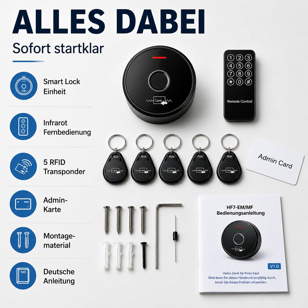 MATHFEL Smart Lock - Serrure électronique pour porte d'entrée - Serrure à code résistante aux intempéries avec RFID, IP66, 2 relais - Gâche électrique à code, serrure intelligente, serrure automatique