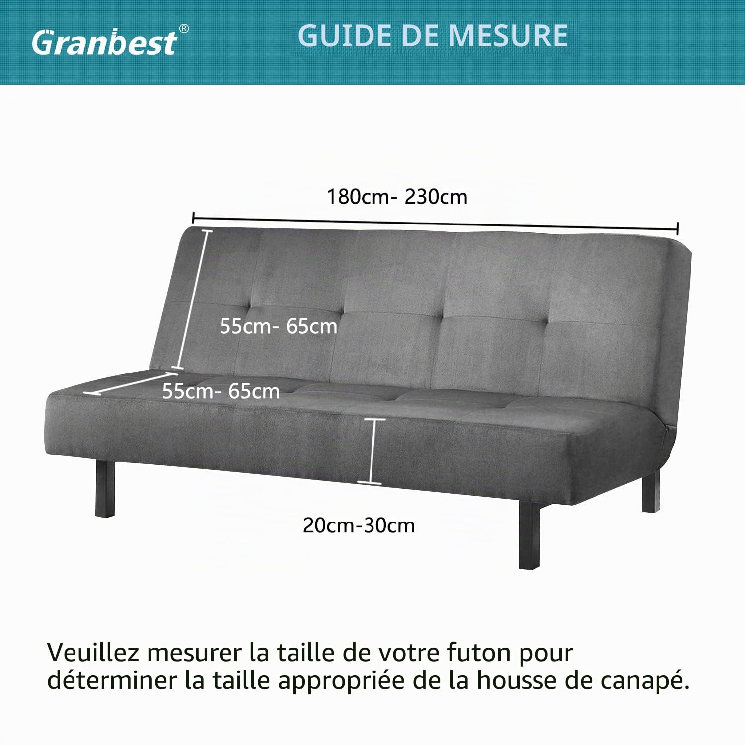 Granbest Housse de futon imperméable sans accoudoirs, protection futon haute élasticité pour canapé-lit pliant, housse de canapé antidérapante sans accoudoirs (bleu marine)