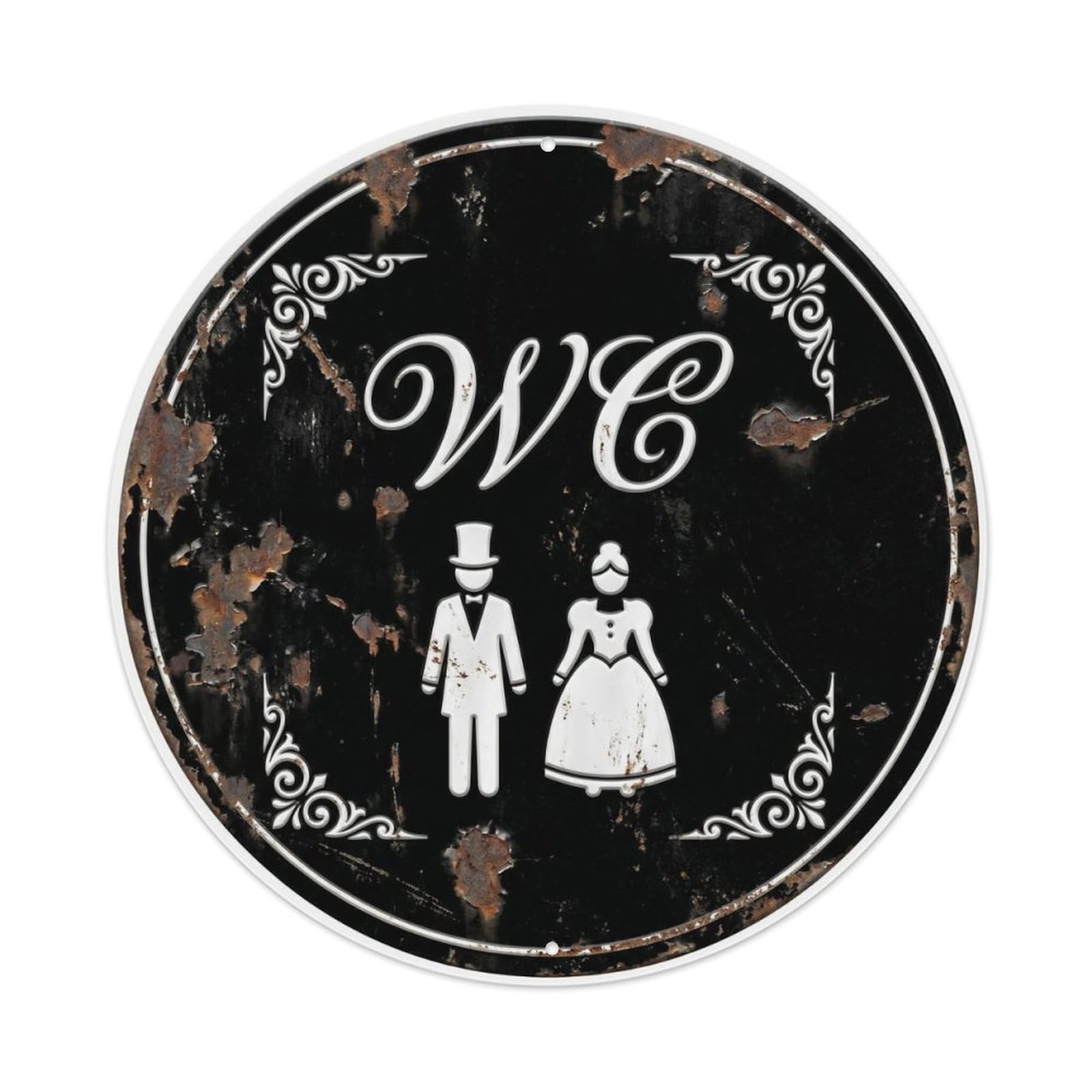 Toilet （WC） Shabby Classic Plate Metal Tin Sign Plaque Wall Decor for Cafe, Club Bar, Office, Home Garden Round Metal Poster 8x8Inch