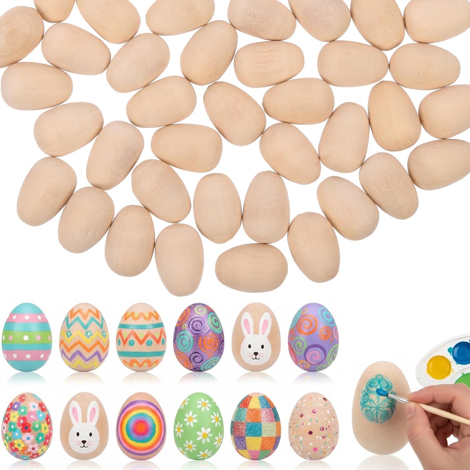 DOITOOL 100 Pcs Mini Wooden Eggs, 0.7 Inch Unpainted Fake Easter Eggs to Paint, DIY Crafts Kids Easter Party Favors Spring Home Decor Chicken Basket Stuffer