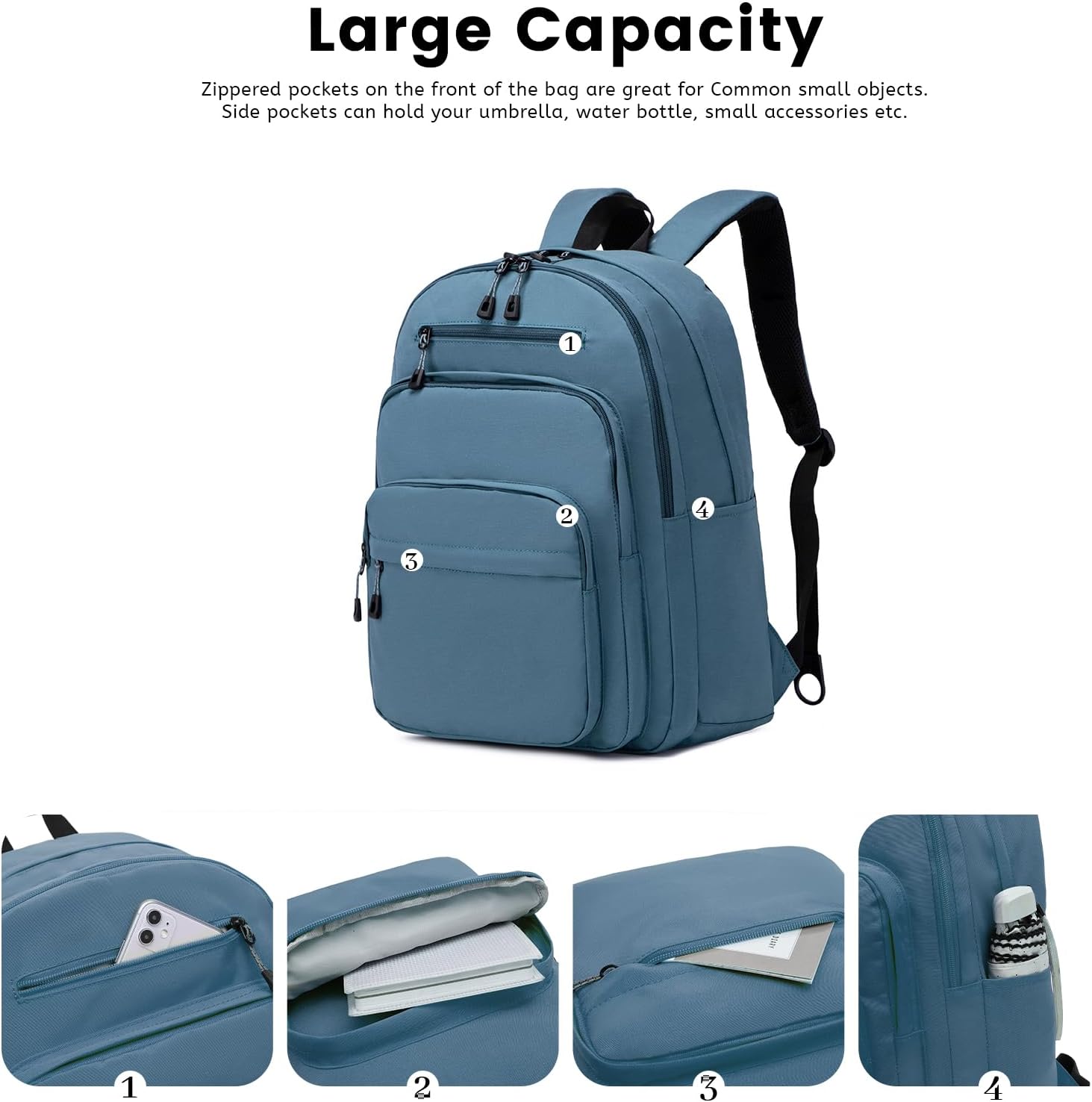 Lanola Basic Multi-Pocket Multipurpose Backpack Classical Water Resistant Bookbag For School Business Travel or Casual Daypack Backpacks For Men Or Women - Turquoise - Image 4
