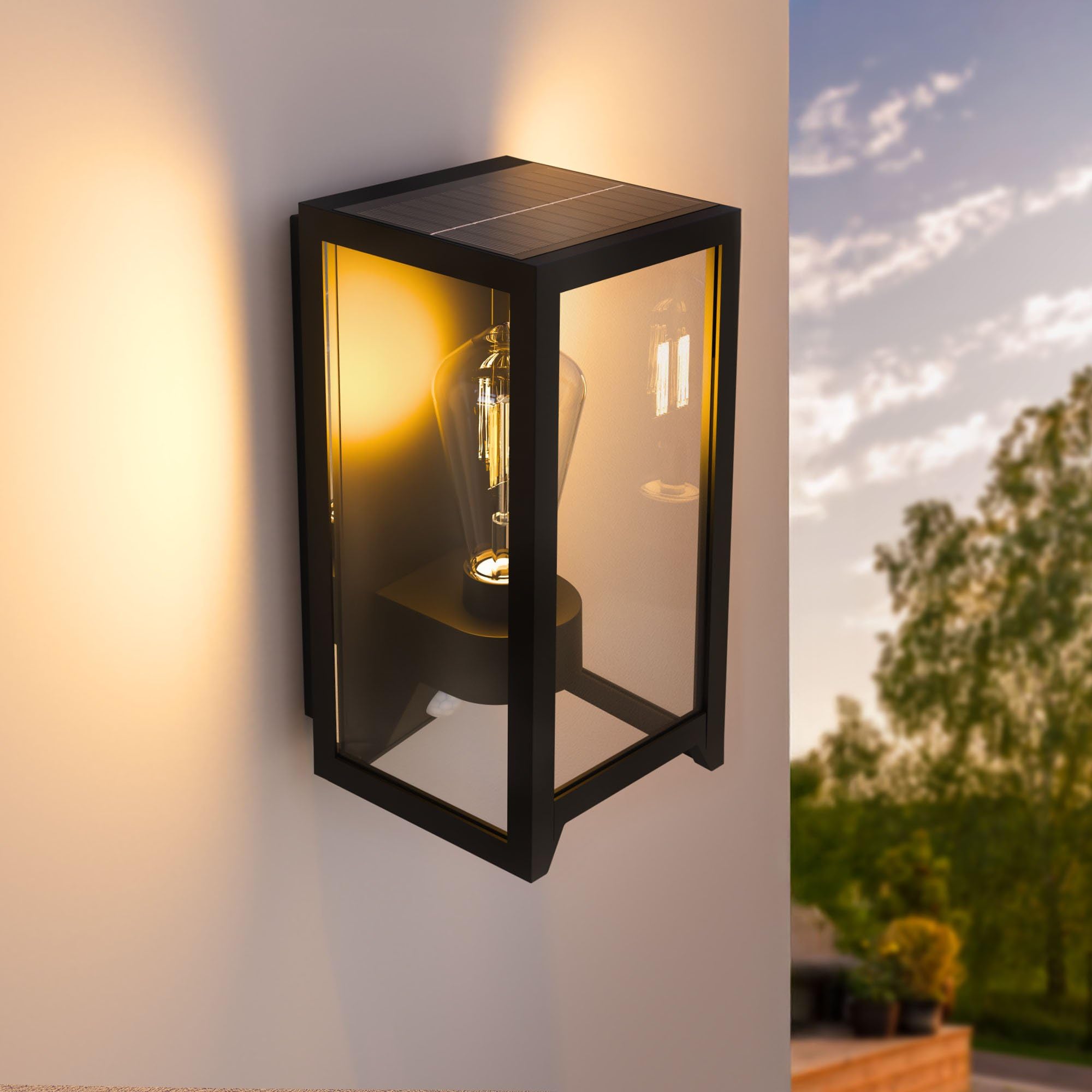 Ledvion Black - Modern Solar Led Wall Lamp With Motion Sensor, 4W, 2700K, Ip44, 120 Lumens, Energy Efficient & Weather Resistant