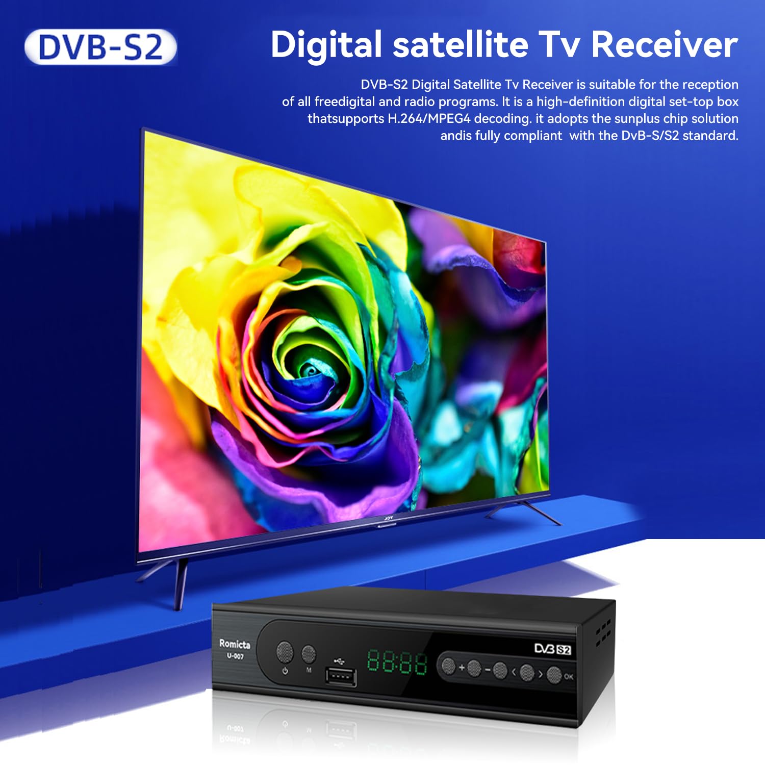 Romicta Receptor HD para satélite, receptor de satélite con HDMI, DVB-S/S2, PVR, EPG, SCART, reproductor multimedia USB, HDTV, YouTube, tiempo, negro, receptor de satélite HDTV
