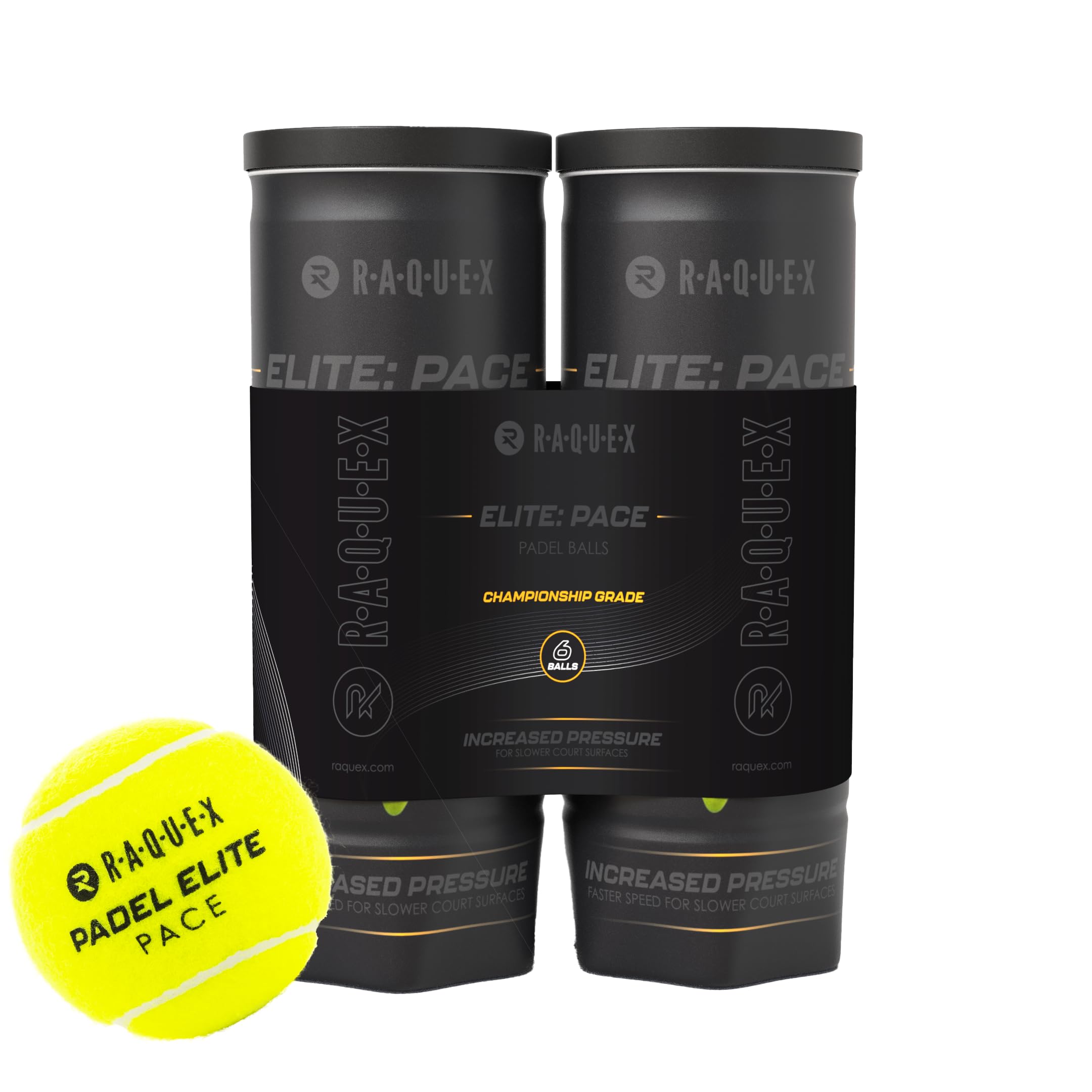 Raquex Elite Padelbälle – Dose mit 6 Bällen – Zwei Geschwindigkeitsoptionen – Elite Padelbälle, Standardgeschwindigkeit. Elite: Pace Padel Pro Bälle für schnelleres Spiel