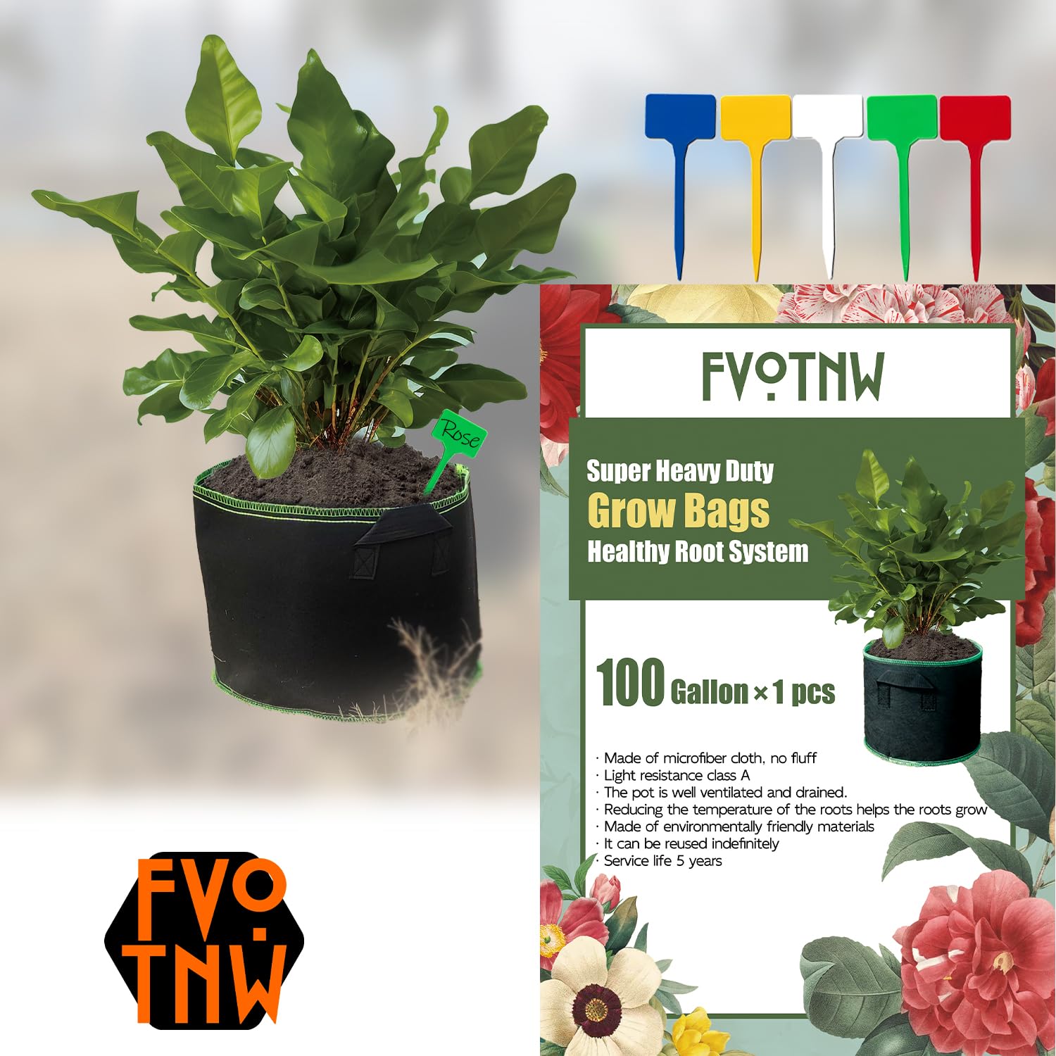 Paquete de 1 bolsa de cultivo de plantas de 100 galones, macetas de tela no tejida gruesa con asas, macetas de jardín duraderas para aireación de plantas, verduras y flores