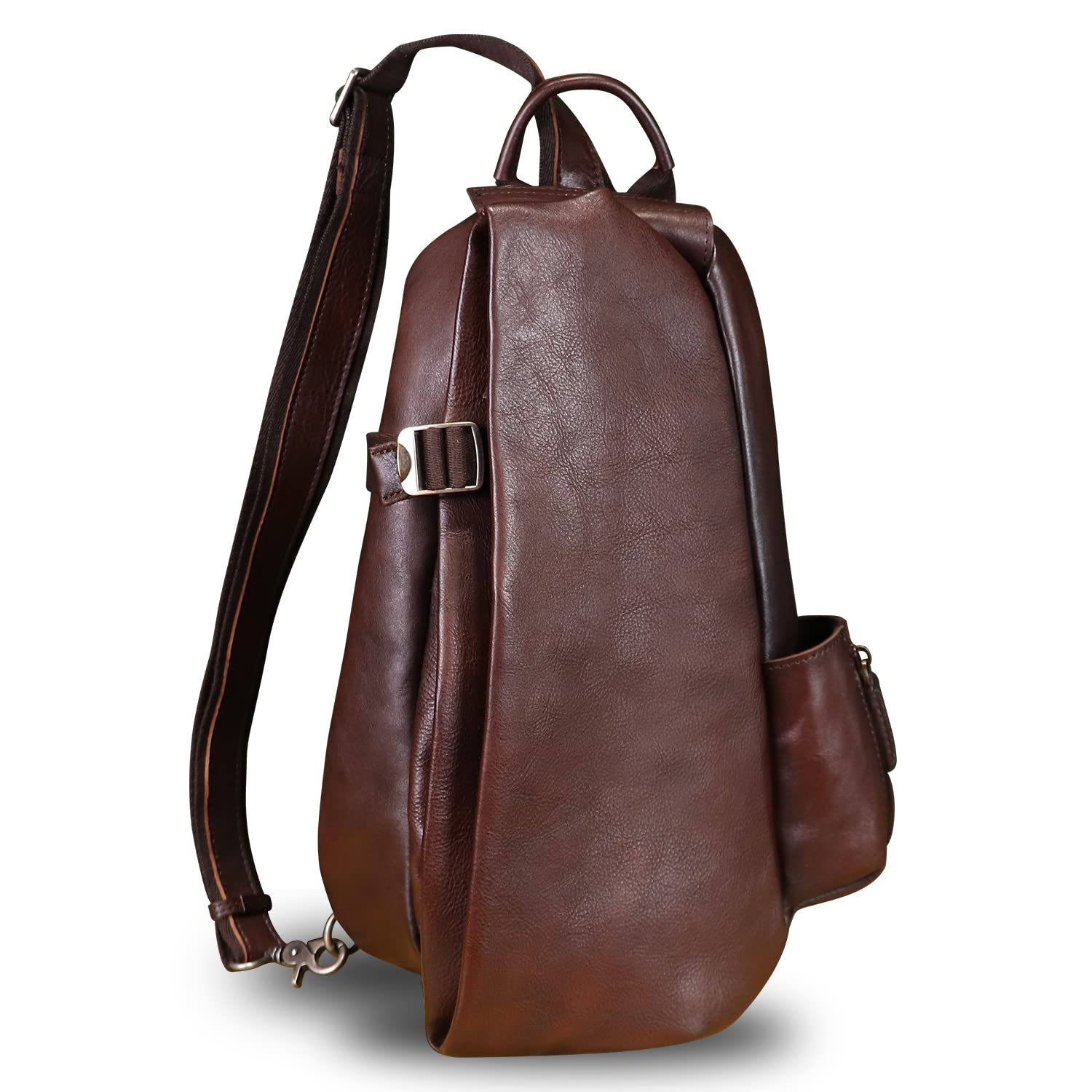 LRTO Genuine Leather Sling Bag Crossbody Purse Handmade Hiking Daypack Motorcycle Bag Retro Shoulder Backpack Vintage Chest Pack (Coffee)