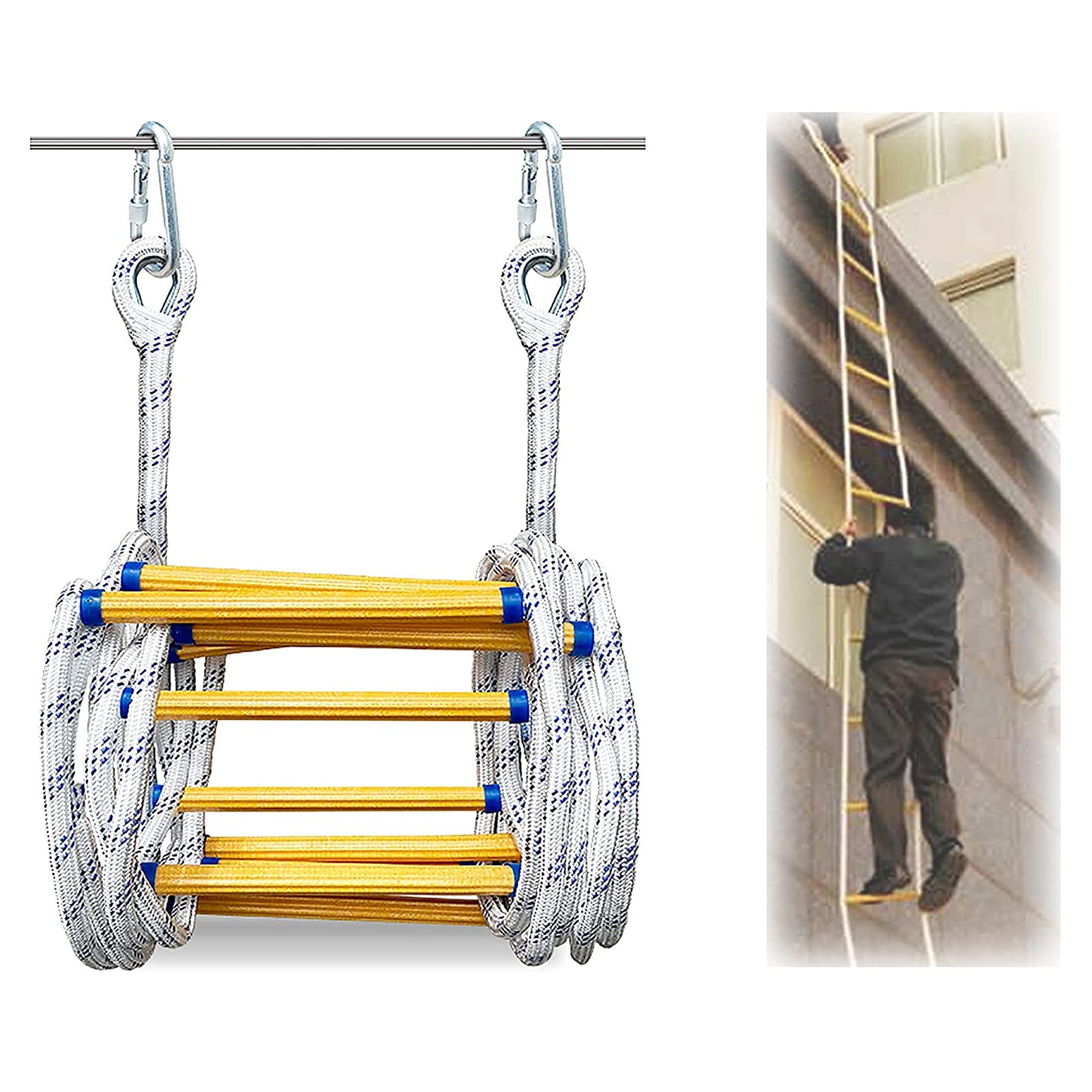 Scala Di Evacuazione Antincendio 10M - Con Ganci, Antiscivolo, Portata 420kg, Per Emergenze Domestiche - Foto 6