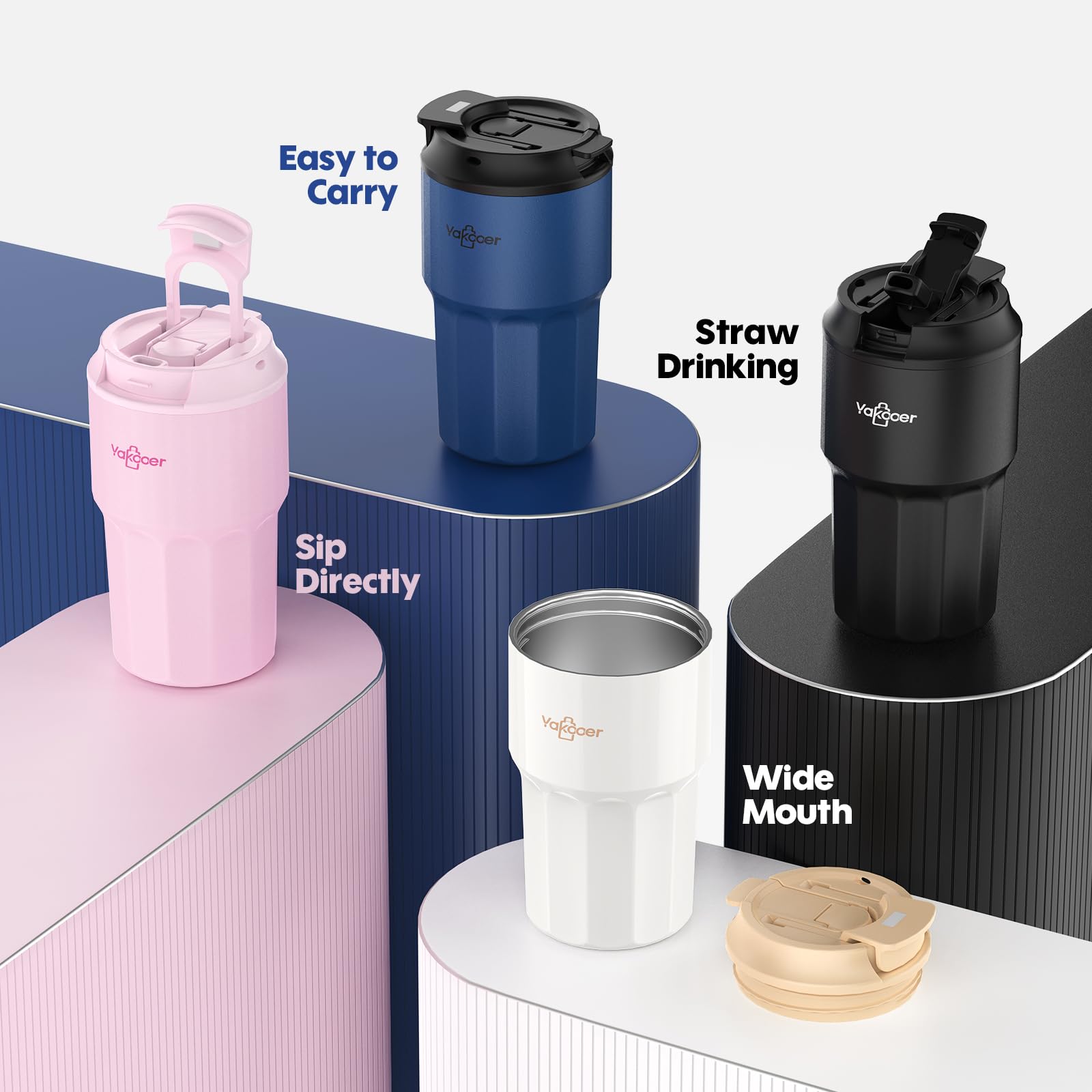 Amazon.com: Travel Coffee Mug 16 oz with Lid and Flip Straw, Leak-Proof  Food Grade 304 Stainless Steel Coffee Insulated Tumbler, Double Wall Vacuum  Cup for Hot and Cold Drinks,Off-White : Home &