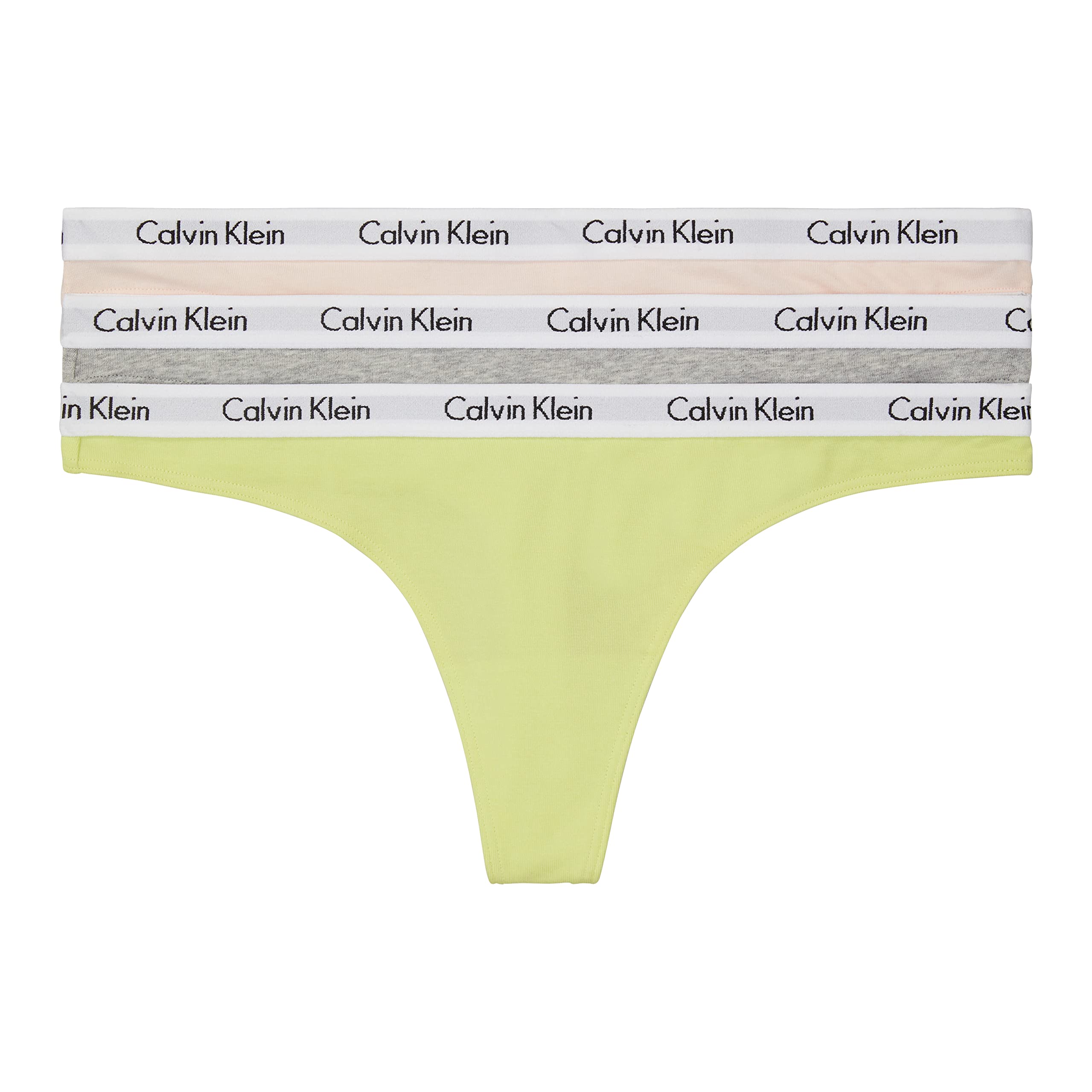 Calvin Klein womens Carousel Logo Cotton Stretch Thong Panties, Multipack: 3 Coral Corsage/Cyber Green/Grey Heather X-Small