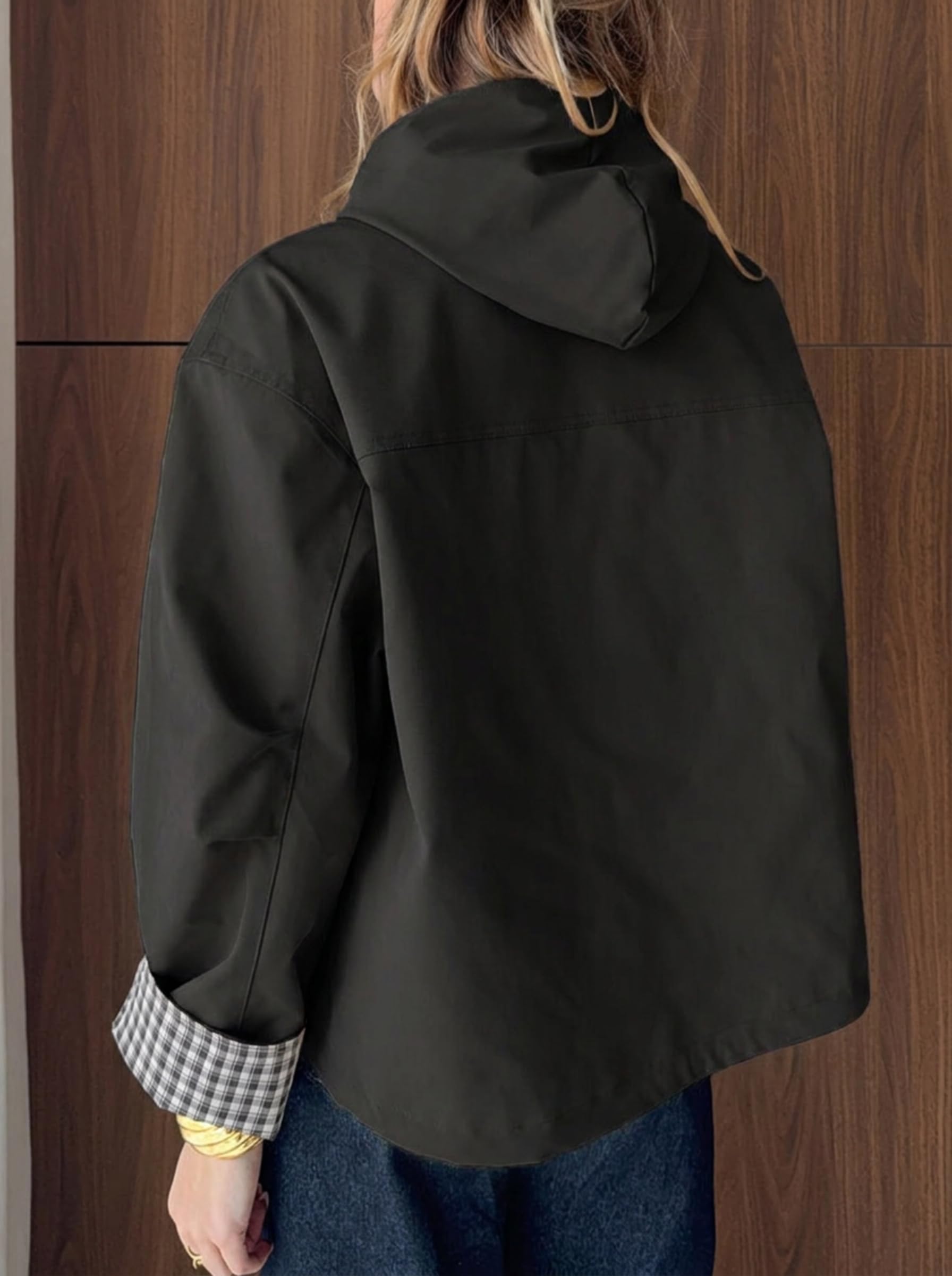 Tankaneo Cropped-Trenchcoat für Damen, Herbstjacke mit karierter