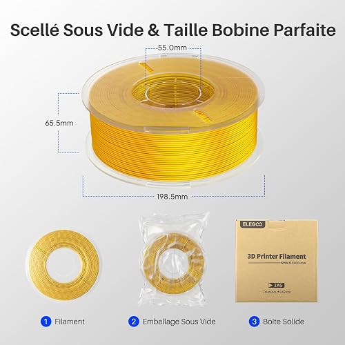 ELEGOO Silk PLA Filament 1.75mm Gold 1KG, Shiny 3D Filament Dimensional Accuracy +/- 0.02mm, 1kg Spool(2.2lbs) 3D Printing Filament Fits for Most FDM 3D Printers - 6