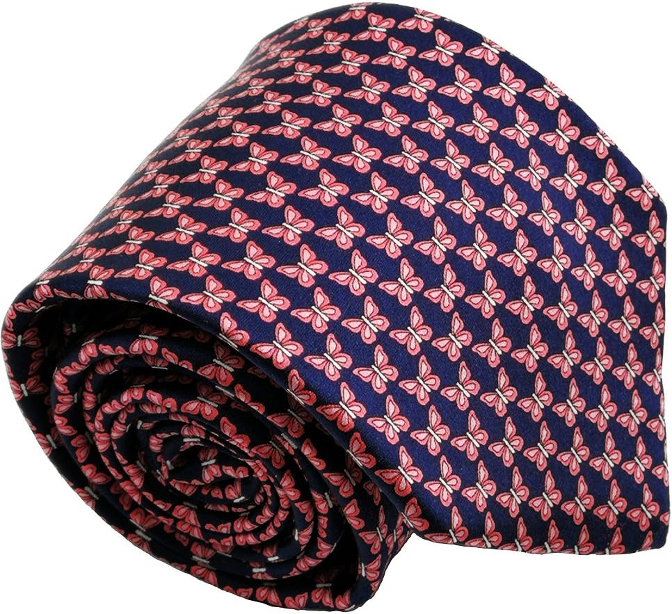 Silk Necktie Handmade Tie Mens Gift Box navy red butterfly