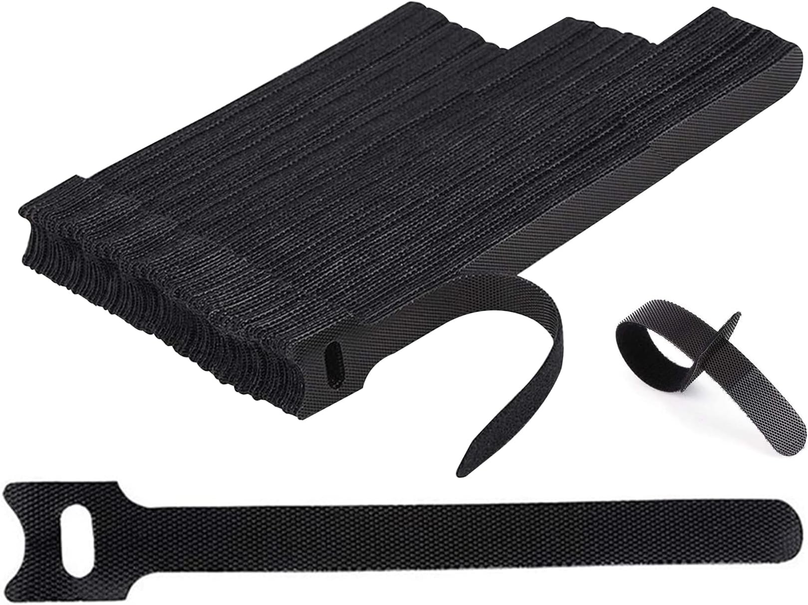 50PC Schwarz Wiederverwendbare Kabelbinder Klettband, Verstellbare