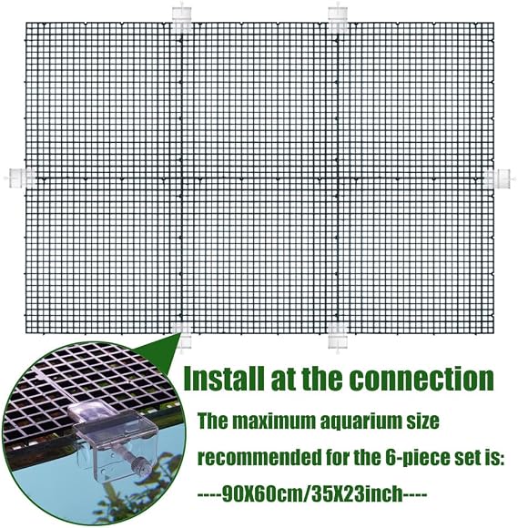 LINLAN Fish Tank Anti-Jump Set, Aquarium Lid, 8 Pieces 11.8x11.8in/30x30cm Plastic Grid with 6 Brackets and 20 Cable Ties, Cover for Rimless Aquarium(Black)