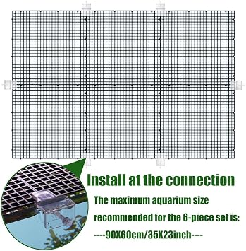 LINLAN Fish Tank Anti-Jump Set, Aquarium Lid, 8 Pieces 11.8x11.8in/30x30cm Plastic Grid with 6 Brackets and 20 Cable Ties, Cover for Rimless Aquarium(Black)