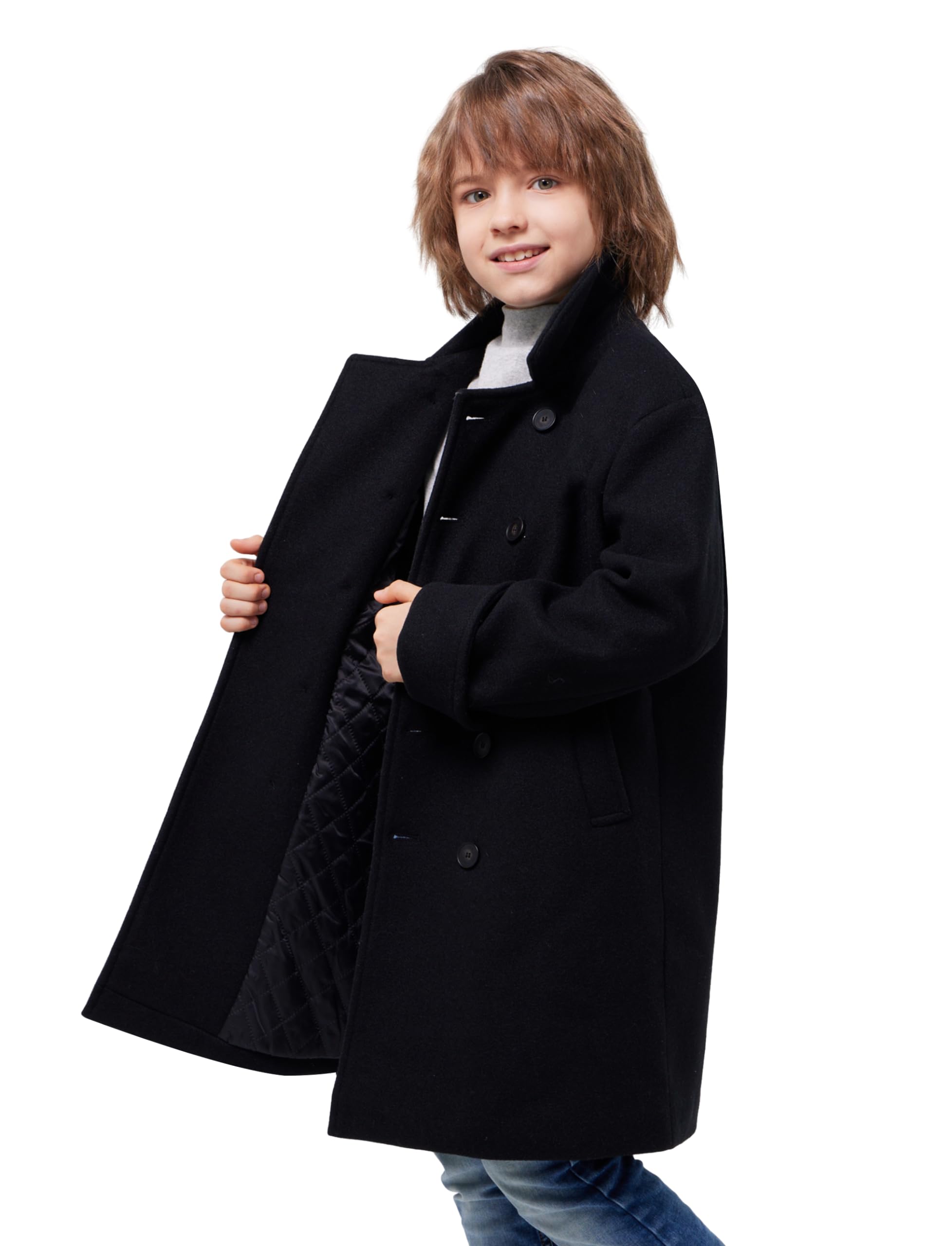 WULFUL Zweireihiger Trenchcoat aus Wolle für Jungen, Wintermantel