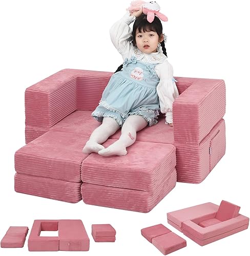 Miniatura 97 de MeMoreCool Sofá modular para niños, sofá convertible suave para niños, silla de espuma de felpa plegable gris para diversión en la sala de juegos de