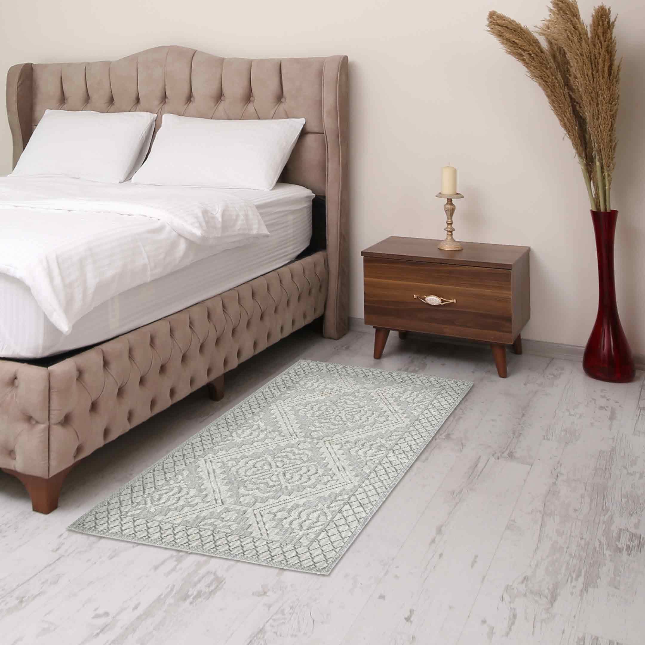 Casatessile Tappeto Cotone Multiuso Cucina Soggiorno Sardinia Tappeto Tipo Sardo, Multiuso, Tappeto Bagno Lavabile in Lavatrice - Grigio Chiaro, 120x180 cm.