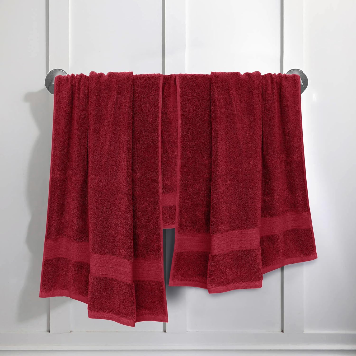 Feather & Stitch 100% Cotton Bath Towel Set of 6, 625 GSM Ultra Soft Highly Absorbent 2 Bath Towels, 2 Hand Towels & 2 Washcloth - Luxury Quick Dry Shower Towels. (Red)