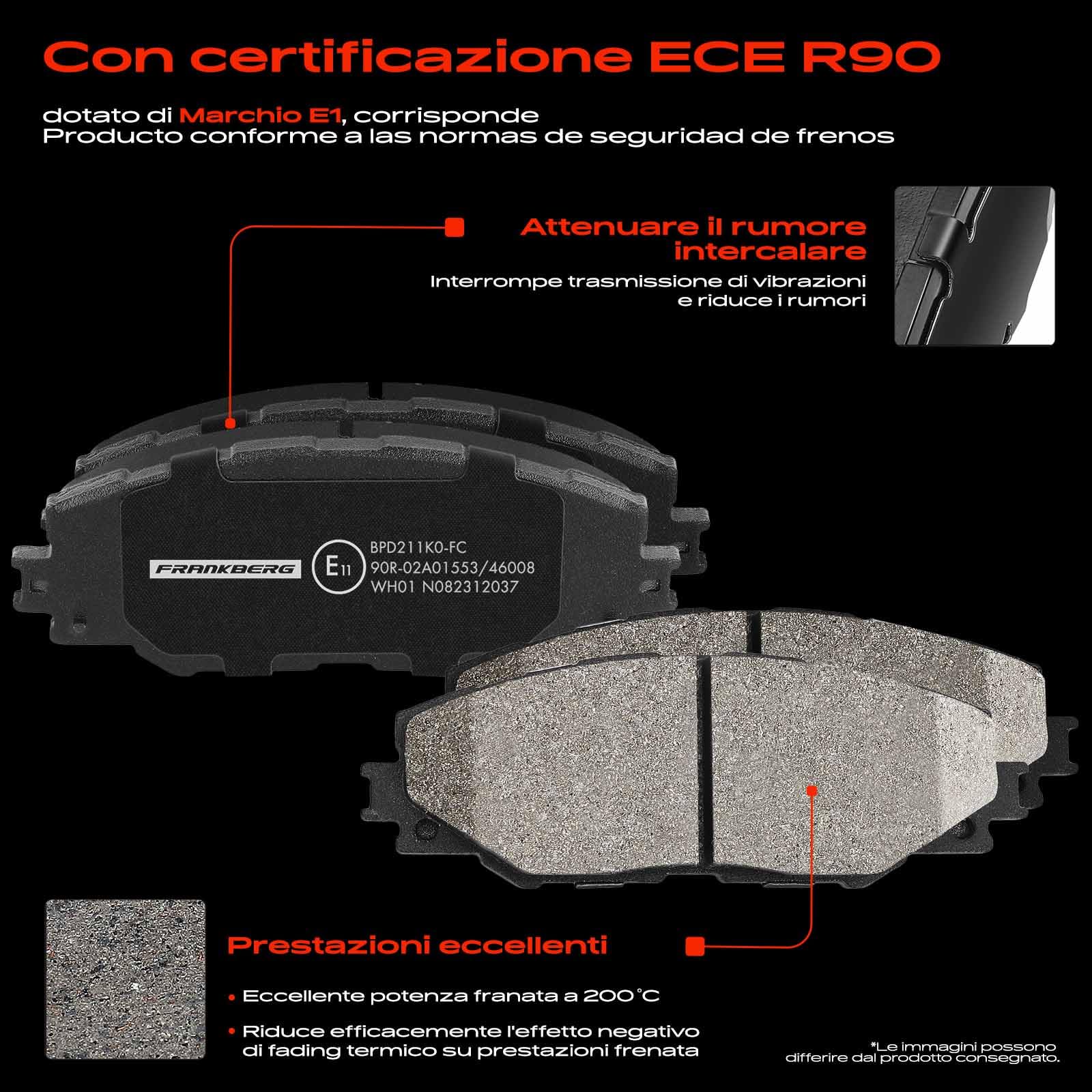 Frankberg 1 set freni incl. 2 dischi freno + 4 pastiglie freno anteriori | Compatibile con: Mirai JPD1, A.u.r.i.s E18, R.A.V 4 IV A4, A.u.r.i.s Estate E18, Prius Plus Van W4, R.A.V 4 III A3