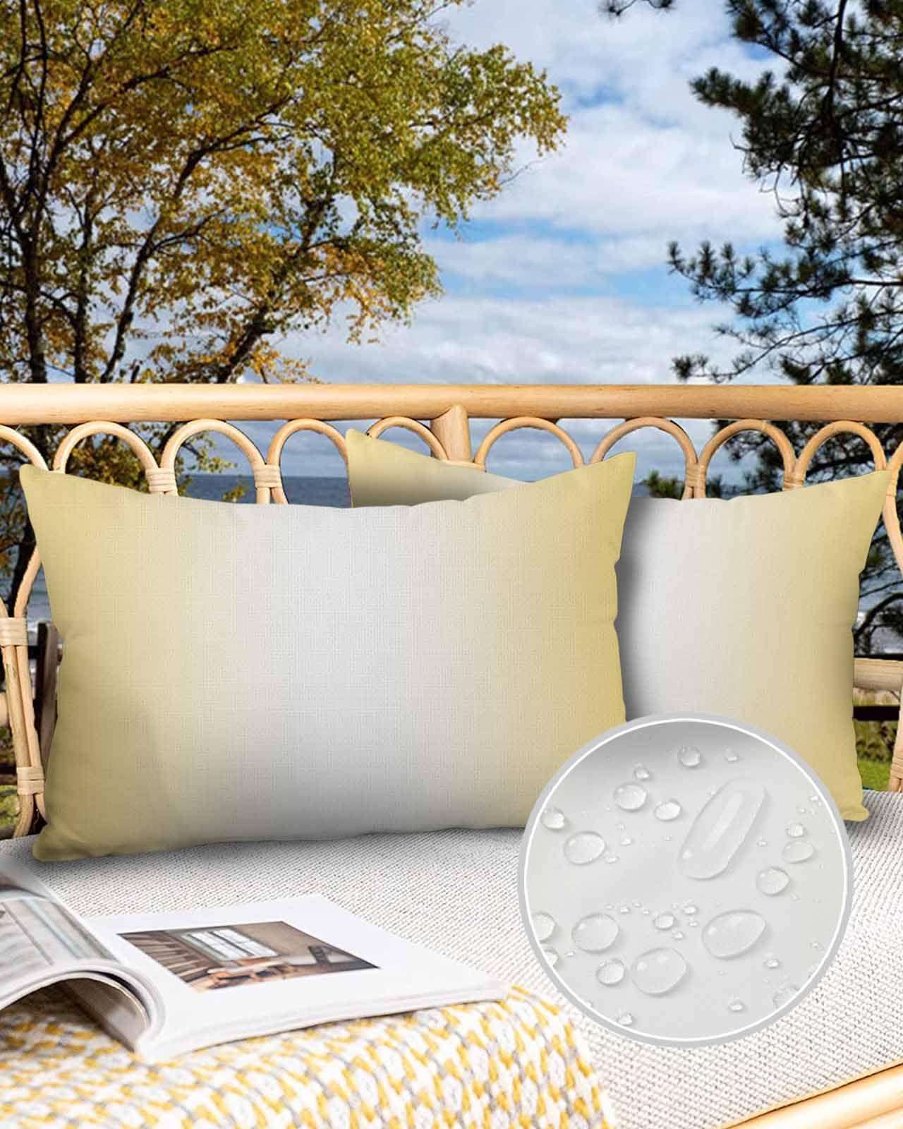 Lemon Yellow White Ombre Outdoor Pillow Covers Waterproof, All Weather Cushion Case Set of 2, Modern Abstract Gradient Color Art Lumbar Pillowcase for Sofa Couch Bed Decor Patio Furniture 20