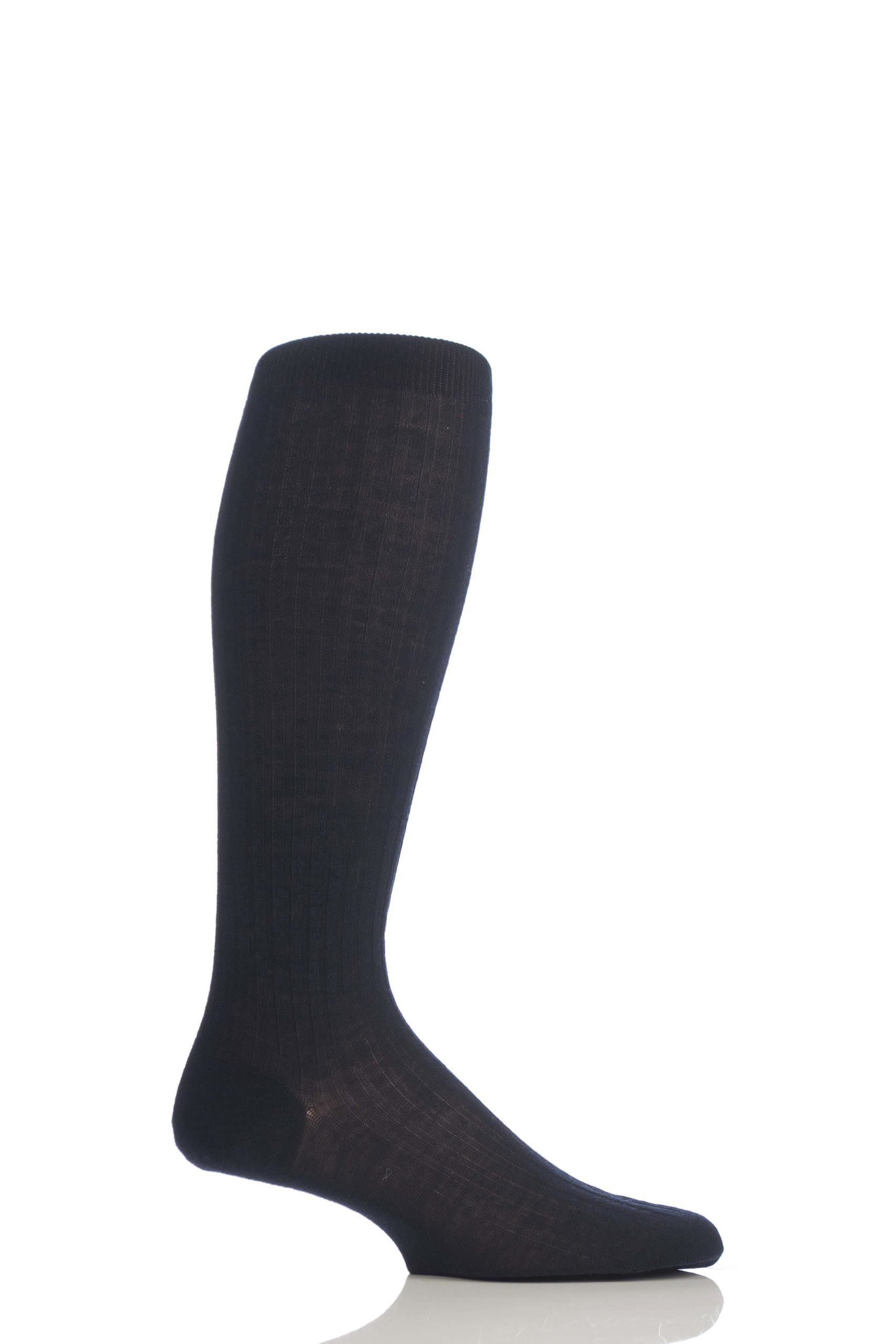 Pantherella Mens Danvers Rib Cotton Lisle Socks - Navy - Small