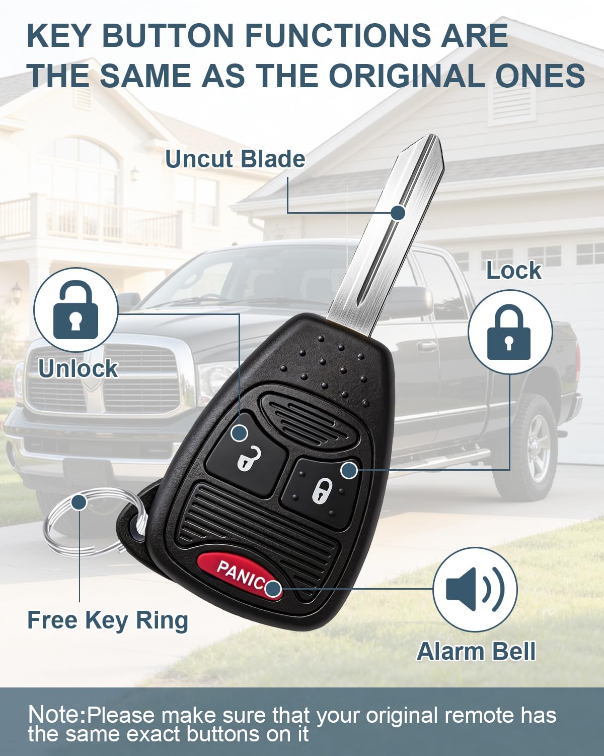 Telecomando di ricambio per telecomando a 3 pulsanti per Jeep Wrangler Patriot/Grand Cherokee/Chrysler 200-300, Dakota, Durango, 2006-2017, Jeep Wrangler Patriot, Grand Cherokee, Chrysler 200-300