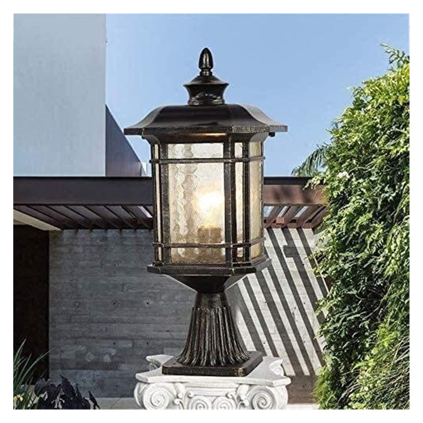 Luci a colonna per cortile Lampada per palo Doria Lampada a colonna nera opaca IP55 Luci per molo impermeabili per esterni Corridoio Portico Padiglione Luci per patio Lampada da giardino in vetro per