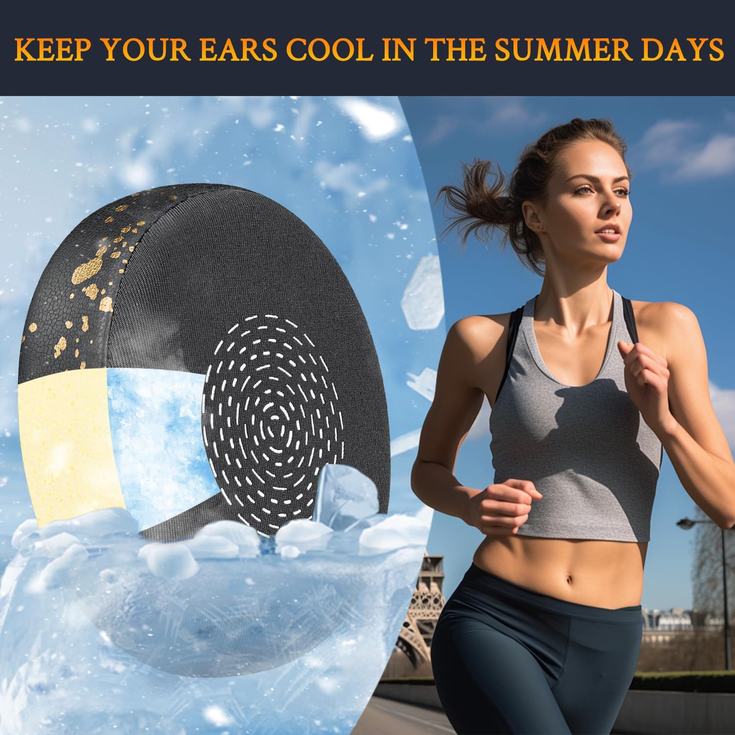 SOULWIT Cooling Gel Earpads Replacement for Jabra Evolve2 75 PC Wireless Headset (Do Not fit Evolve 75), Ear Pads Cushions with Ice Silk Fabric, Noise Isolation Foam - Black Gold
