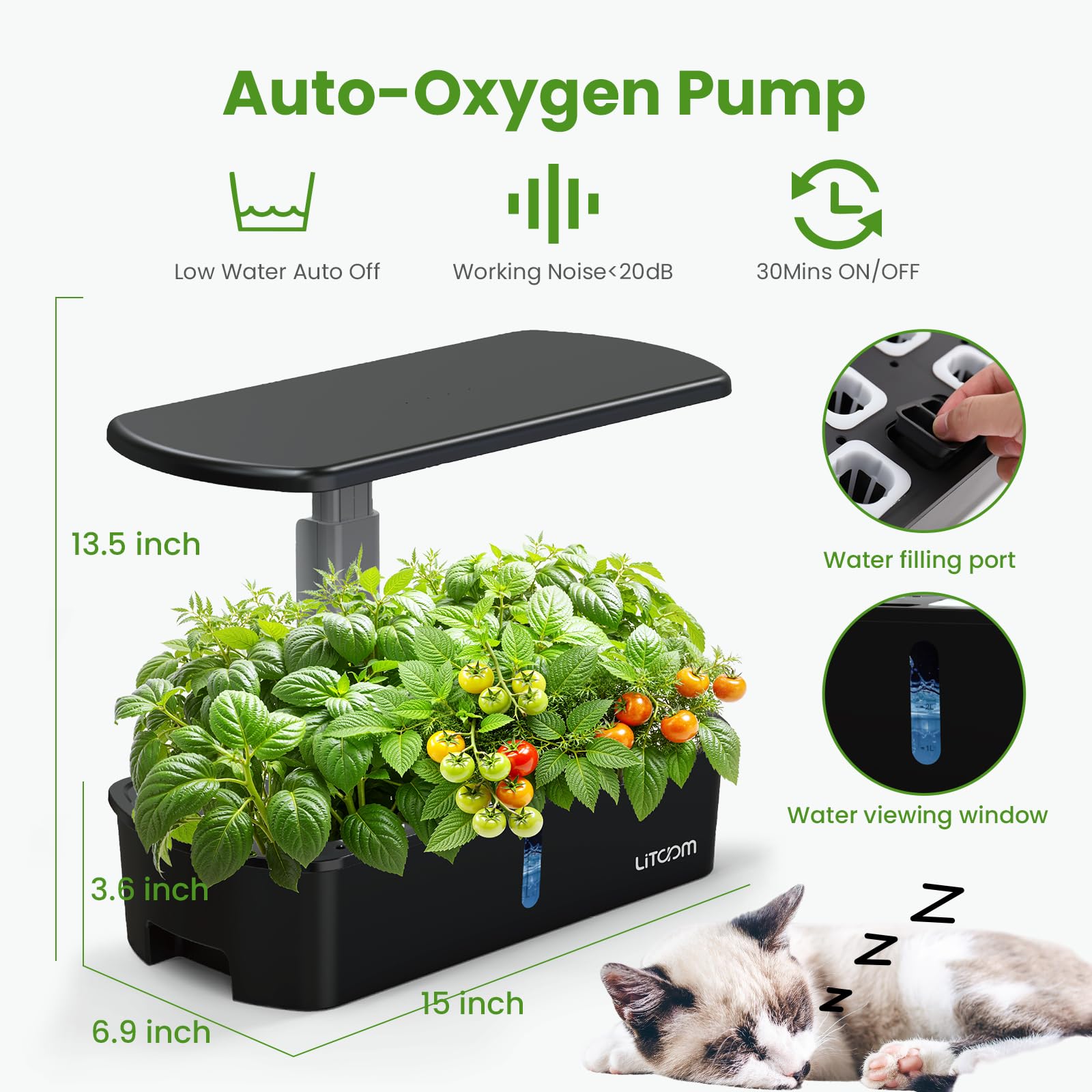 litokam 12-Pod Hydroponics Growing System Kit with LED Grow Light, 24W 3.49L Indoor Herb Garden Planter with Quiet Water Pump, 24H Timer 2 Grow Modes Hydroponics Garden for Home Kitchen Office Gifts