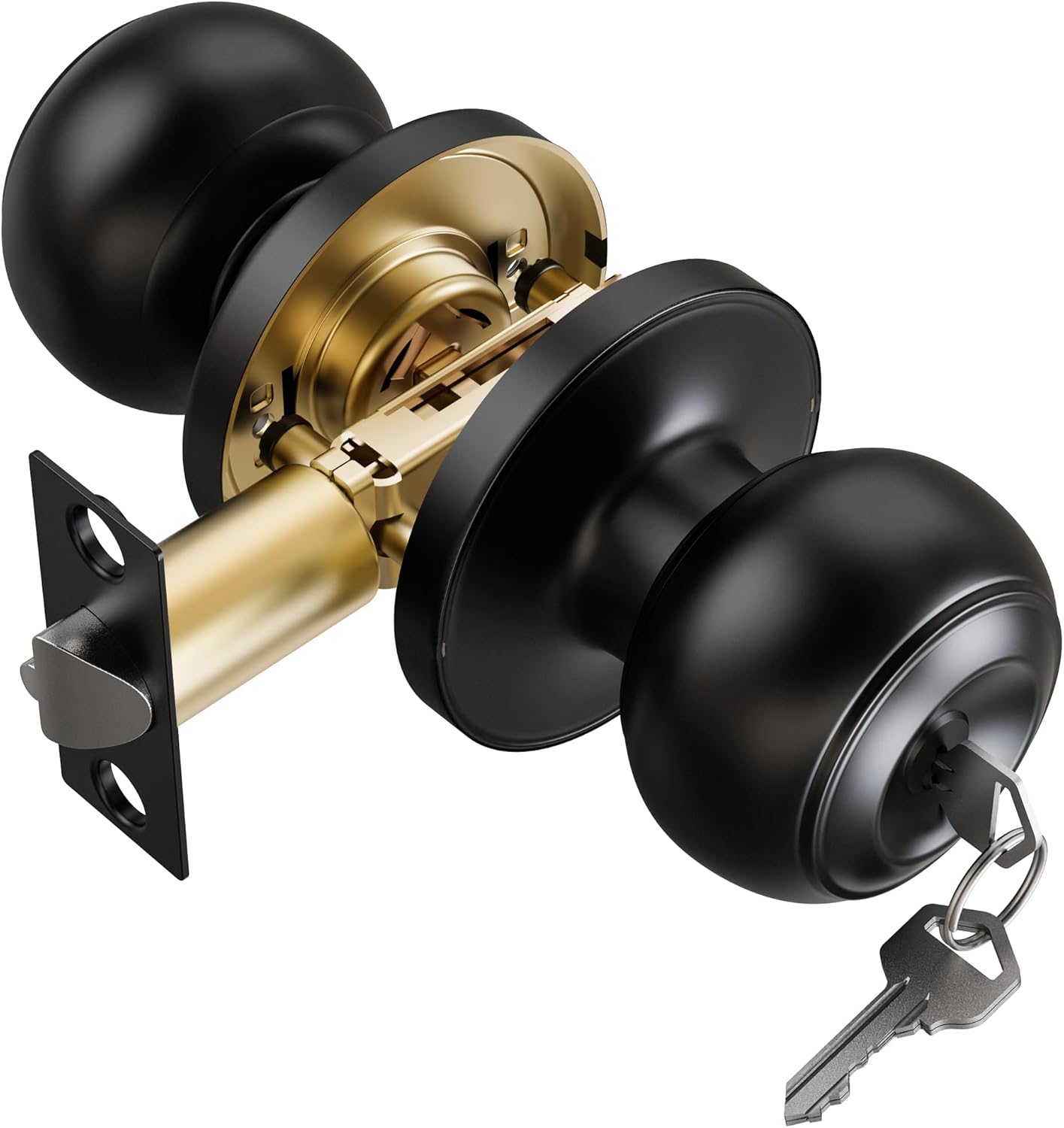 3 Pack Keyed Matte Black Door Knob with Lock Key for Bedrooms Bathroom Closet Pantry Office Standard Indoors Exterior Interior Door Knobs for Doors Hardware Locking Door Handle Keys House Home Decor