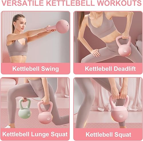 Miniatura 5 de RUNWE Pesa rusa suave  Opciones de peso para entrenamiento de fuerza de 25, 20, 15, 10 y 5 libras, pesas rusas de hierro relleno de arena a prueba