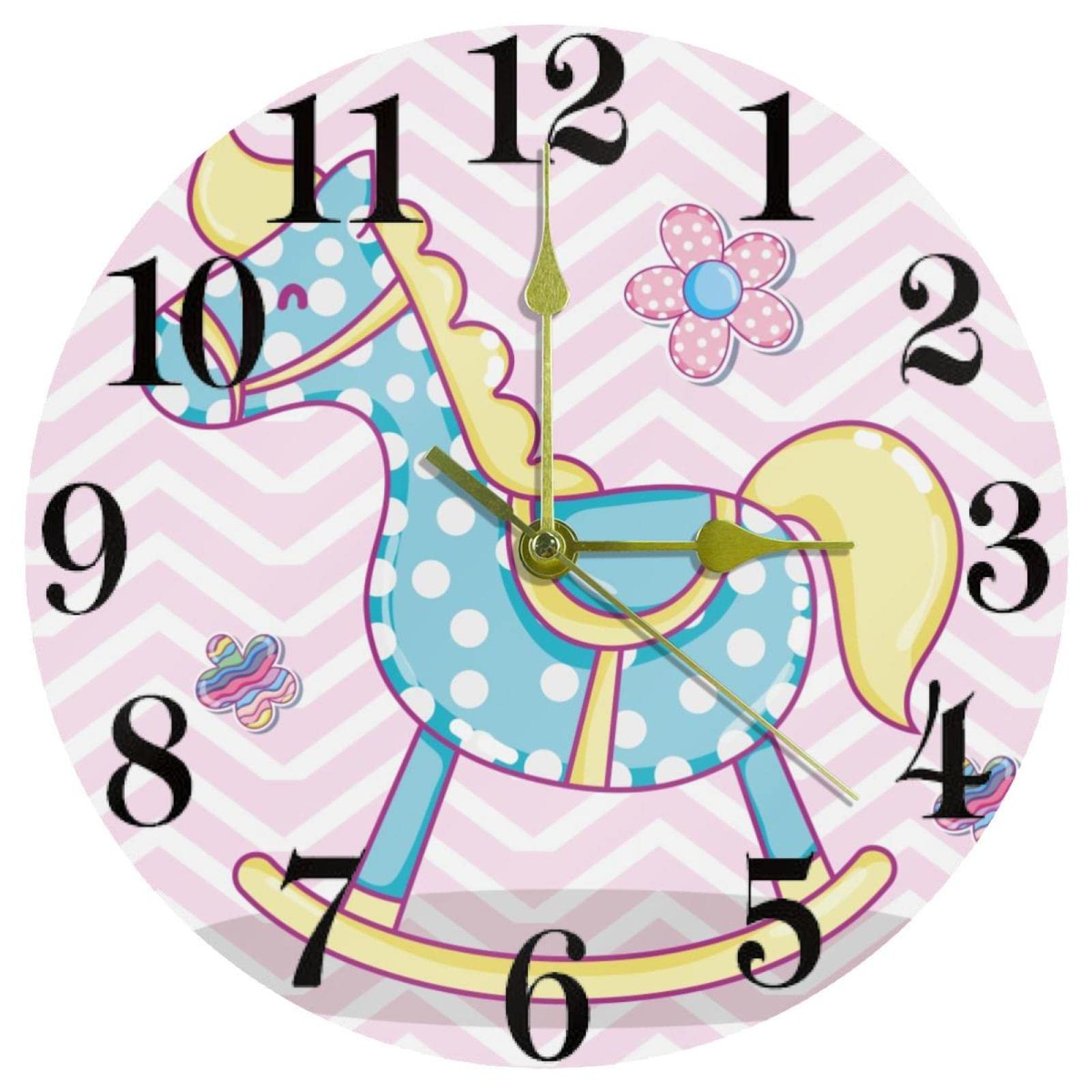 Horloge murale en bois décorative pour cuisine et chambre enfant motif cheval