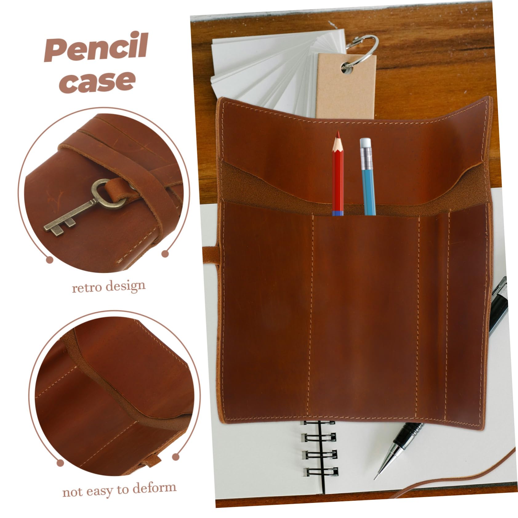SHOWERORO Rollo De 2 Uds De Estuche para Bolígrafos De Cuero De Caballo Estuche para Lápices De Piel De Vaca Marrón Pequeño para Lápices