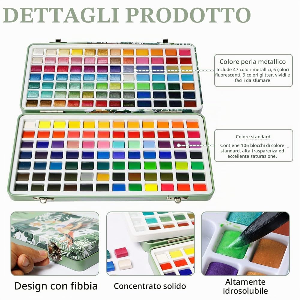 Set di Pittura ad Acquerello 168 Colori in Scatola Portatile Kit Acquerelli da Viaggio con Pennelli e Carta Acquerello Dipingere Acquerelli per Adulti Principianti Professionisti Artisti Viaggi