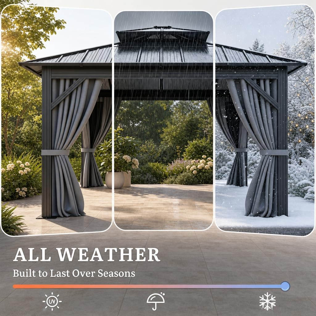 Takywep 10x10 FT Outdoor Hardtop Gazebo, Double Roof Patio Gazebo with Galvanized Steel Roof, Rust-Resistant Aluminum Frame, Drainage System, Curtains and Mesh Netting for Backyard, Deck, and Patio thumbnail
