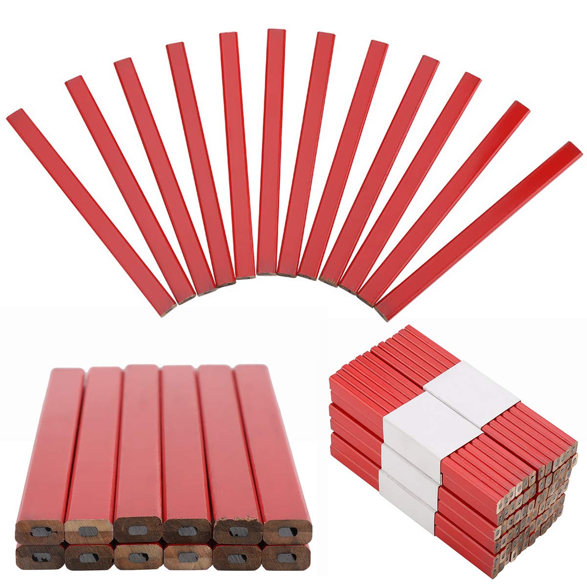 72Pcs Red Carpenter Pencils Bulk, w Black Lead Pencil Woodworking Marking Tool Ideal For Precision Mark on Wood, Stone,Concrete