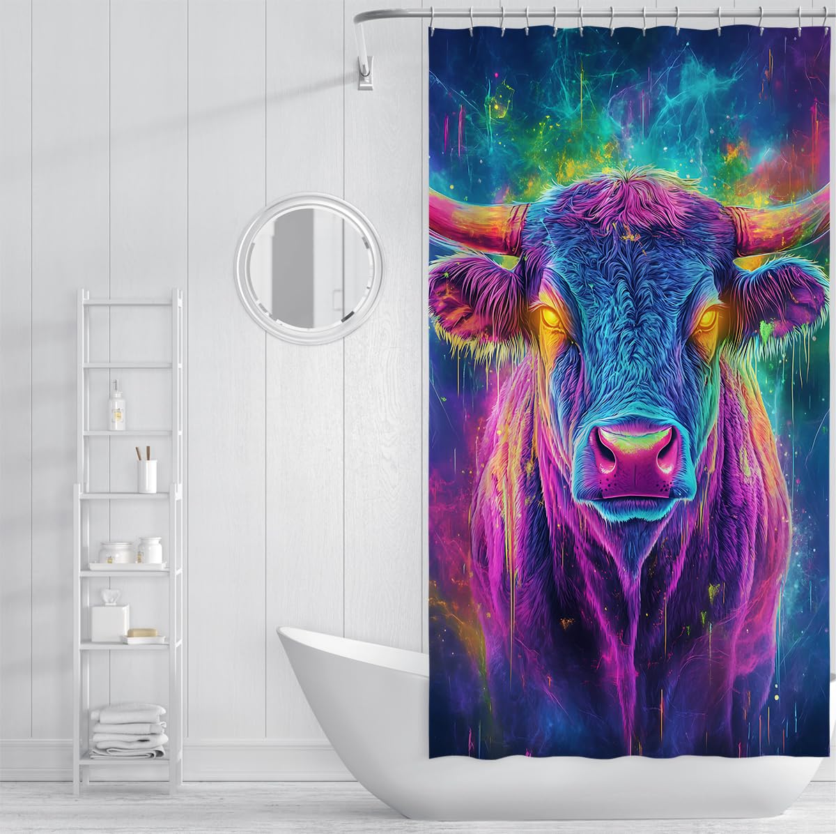 Lebhafte Kuh Duschvorhang für Badezimmerdeko 150 x 200 cm