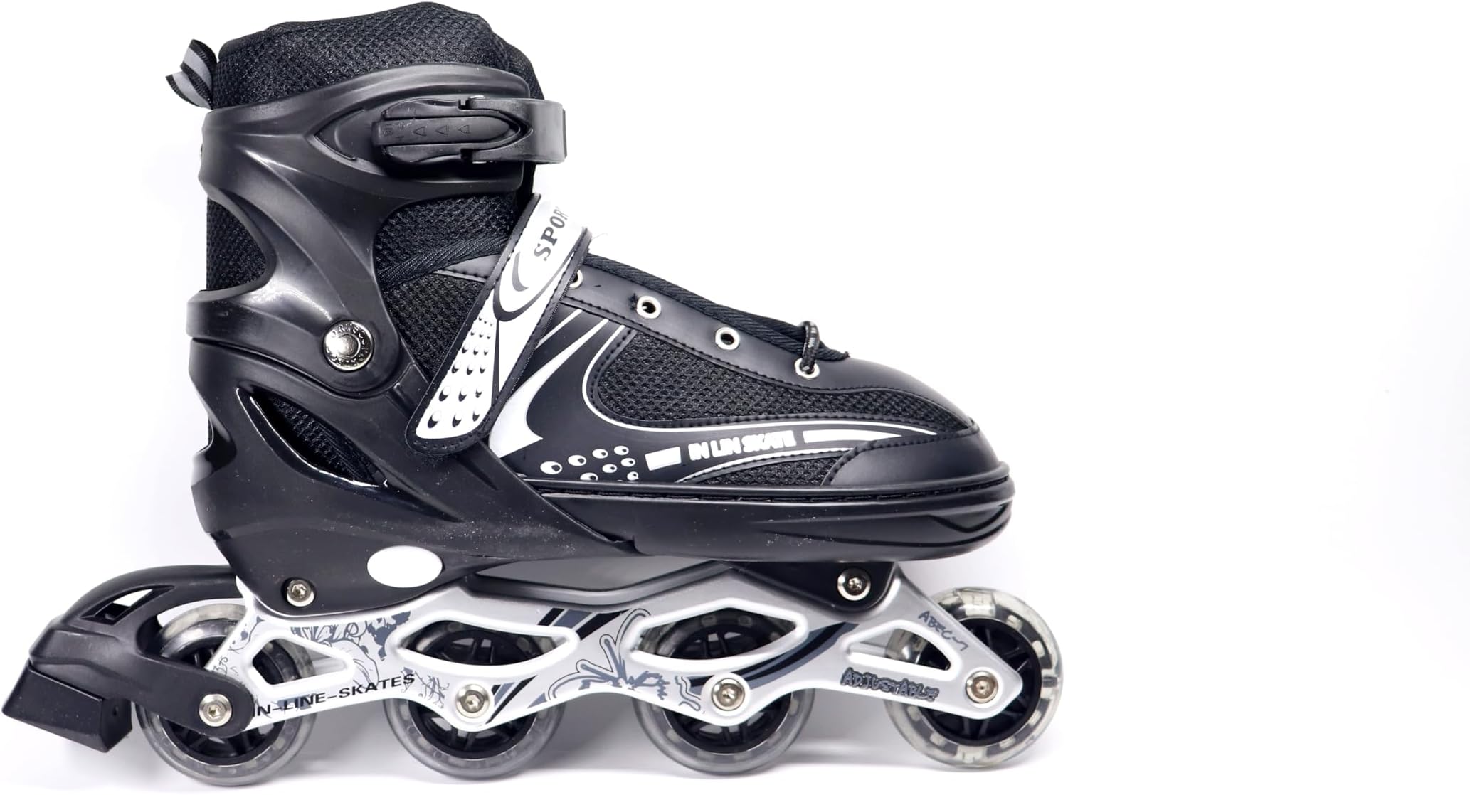 VeeraVeera New Inline Skates, Adjustable Inline Roller Skates for Boys Kids & Girls, All Years Unisex Outdoor Skating Shoes Roller Blades Wheels for Skating (XL, Black)
