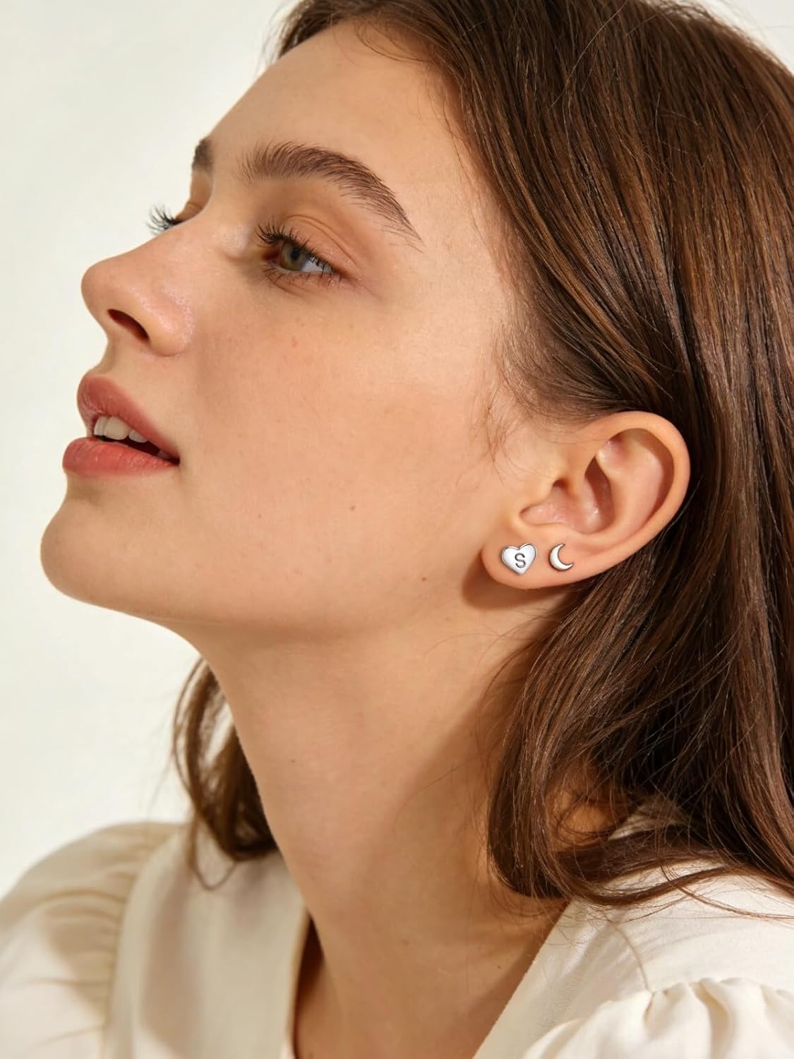Silvora Initial Earrings for Women Heart Sterling Silver Earrings for Women Hypoallergenic Dainty Letter Stud Earring Cute Charm Name Earrings Jewelry Trendy Easter Birthday Gifts for 8-12