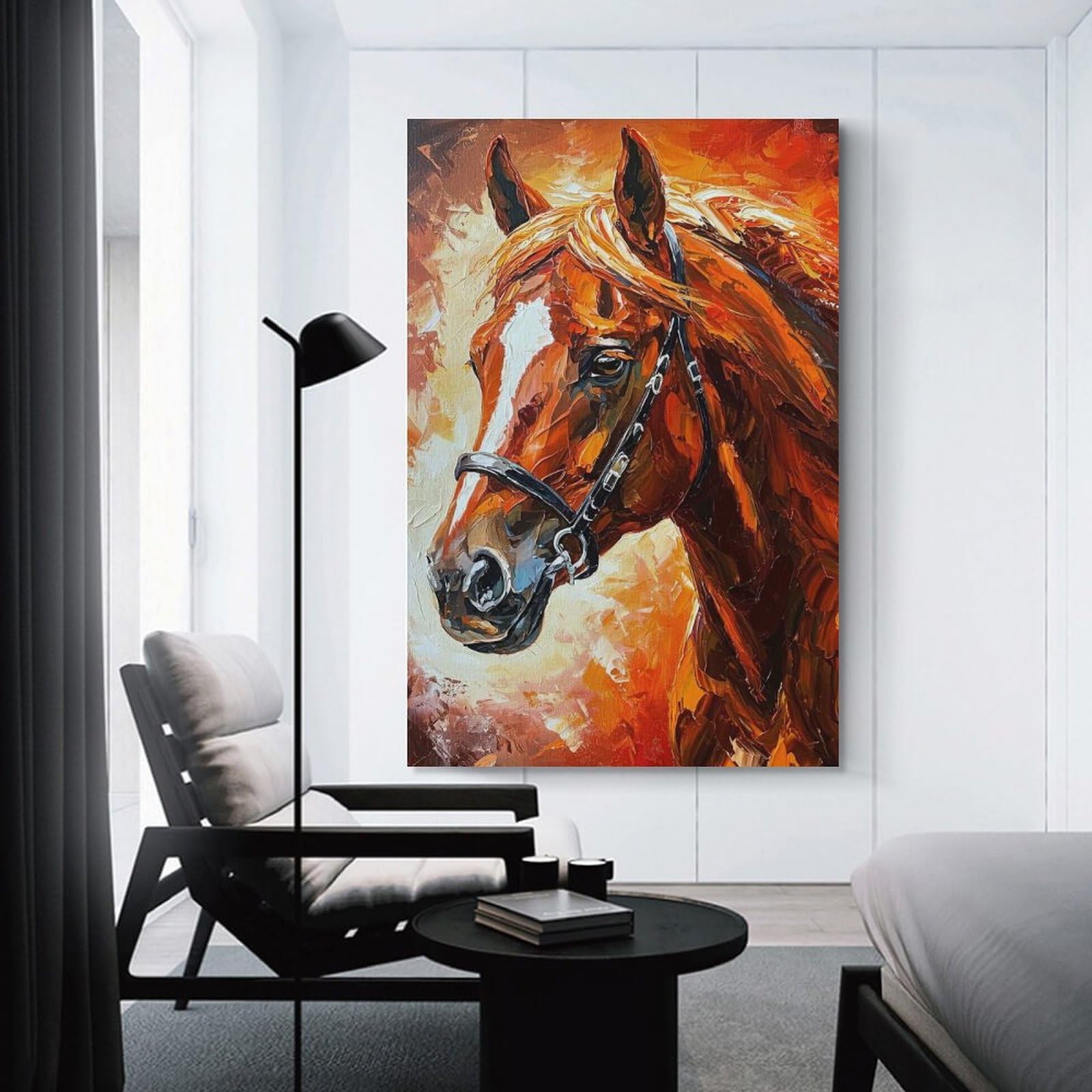 Junmoney Horse Portrait Painting in Warm Tones Wall Picture Print 12x18inch(30x45cm), for Apartment Walls, Studios Or Work Areas, A Simple Refresh for Blank Walls