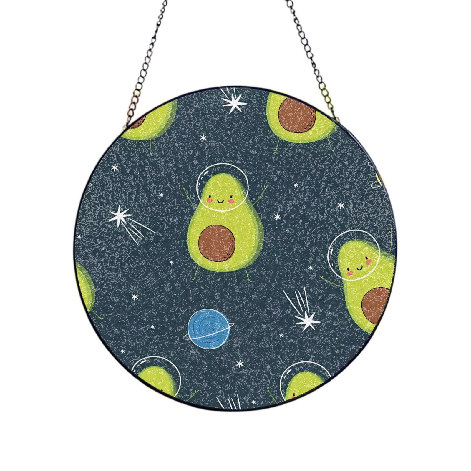 Phayah Cute Avocado Cartoon Space Print Stained Glass Window Hanging Suncatcher For Door Terrace Garden Home Decor Sun Catcher Birthday Gifts For Lovers Dad Mom 4in（10cm）