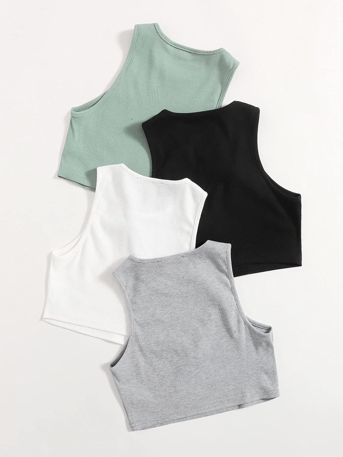 SheIn Women's 4packs Round Neck Crop Tank Top Sleeveless Rib Knit Tops at  Women’s Clothing store