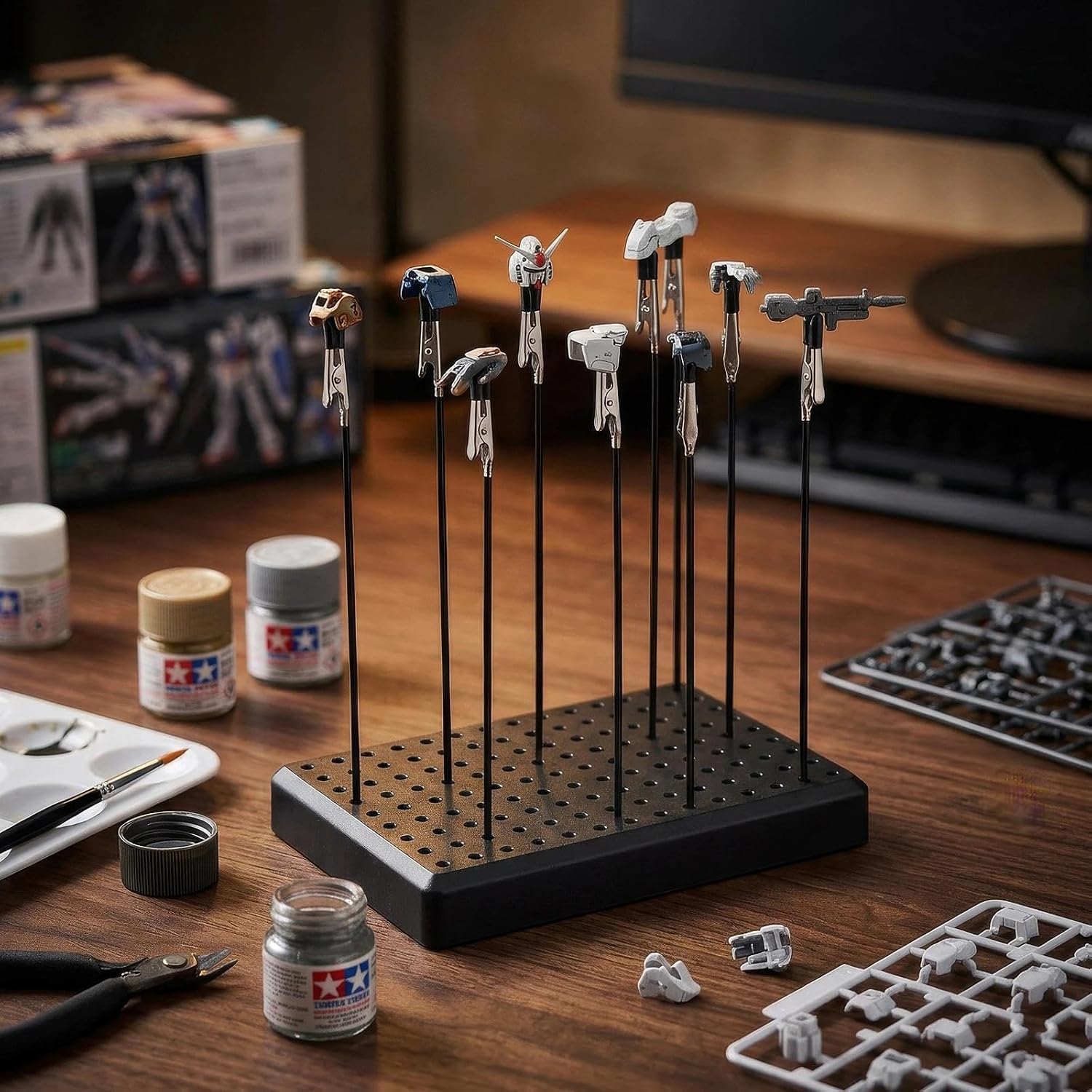 Model Painting Stand Base | 10 Pcs Alligator Clip Sticks | Rubber-Coated Tips Prevent Scratches on Parts | Airbrush Tool Set for DIY Hobby, Miniatures & Scale Models